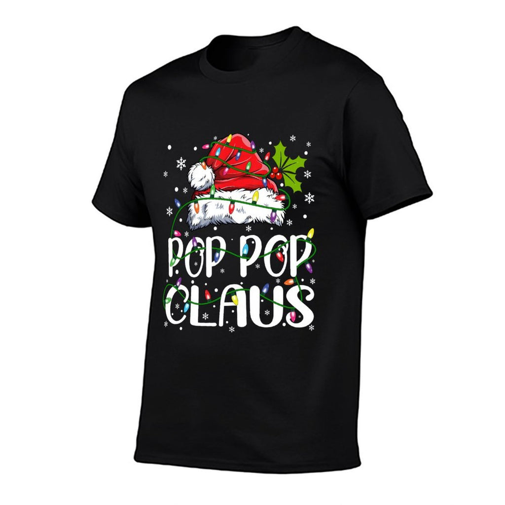 Pop Pop Claus Christmas Lights Pajama Family Matching  Cotton T-Shirt
