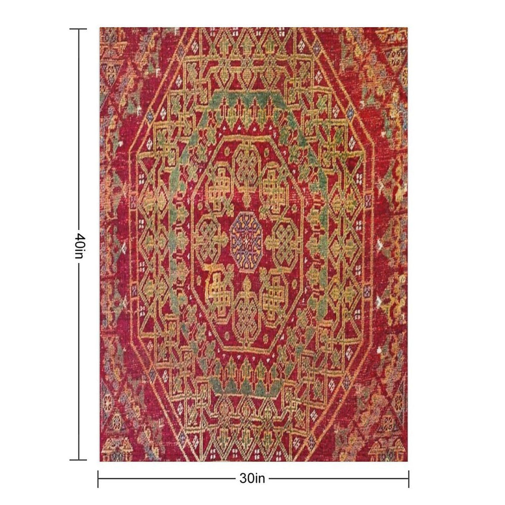 Bohemian Medallion VII  15th Century Old Distressed Red Green Coloful Ornate Accent Rug Pattern Wrinkle-free Throw Blanket
