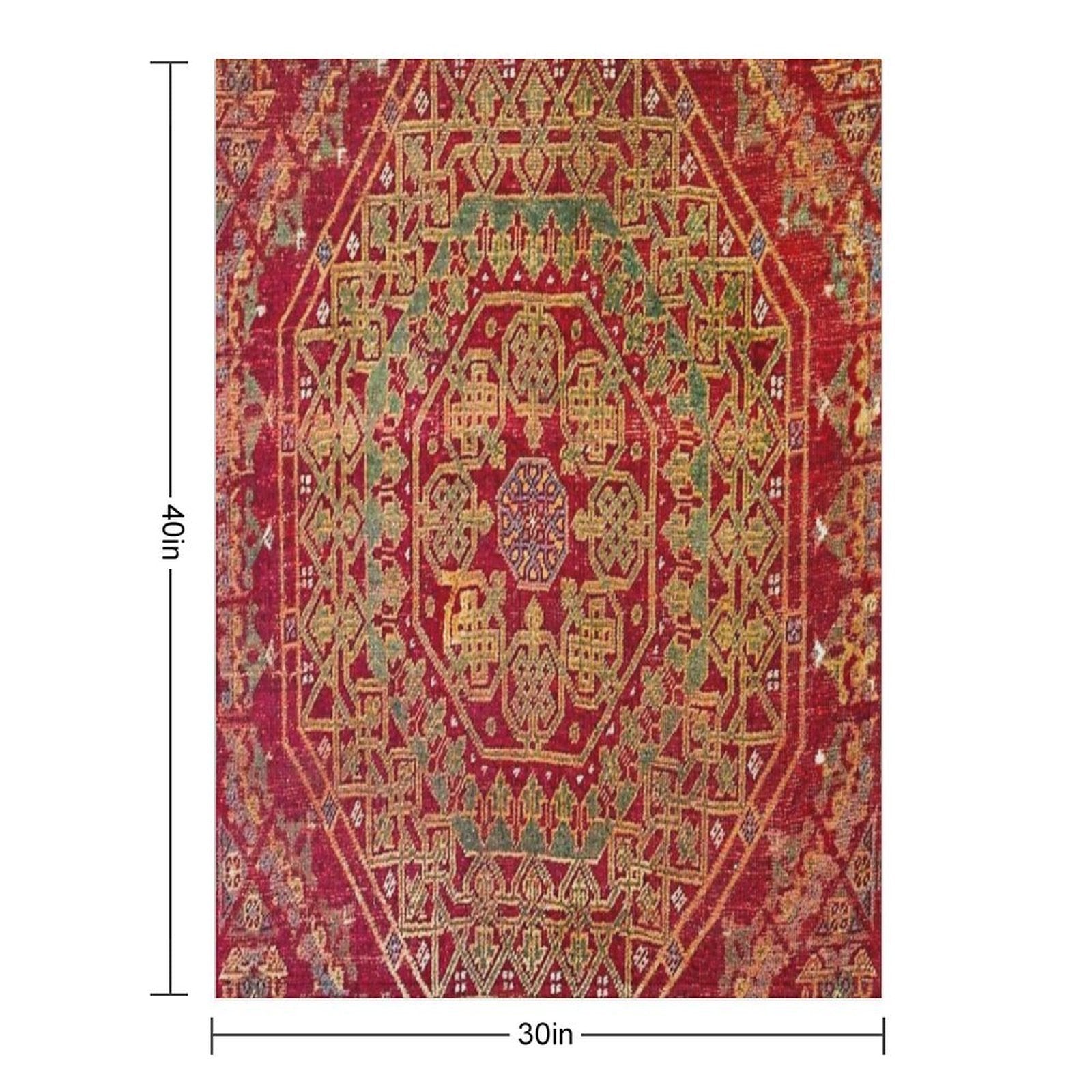 Bohemian Medallion VII  15th Century Old Distressed Red Green Coloful Ornate Accent Rug Pattern Wrinkle-free Throw Blanket