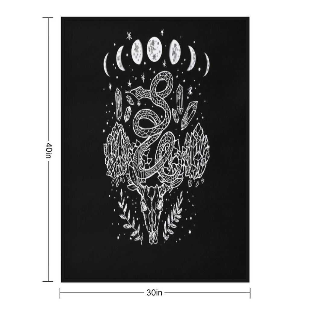Moon Phases, Snakes, And Crystals Witchy Design Lightweight Throw Blanket
