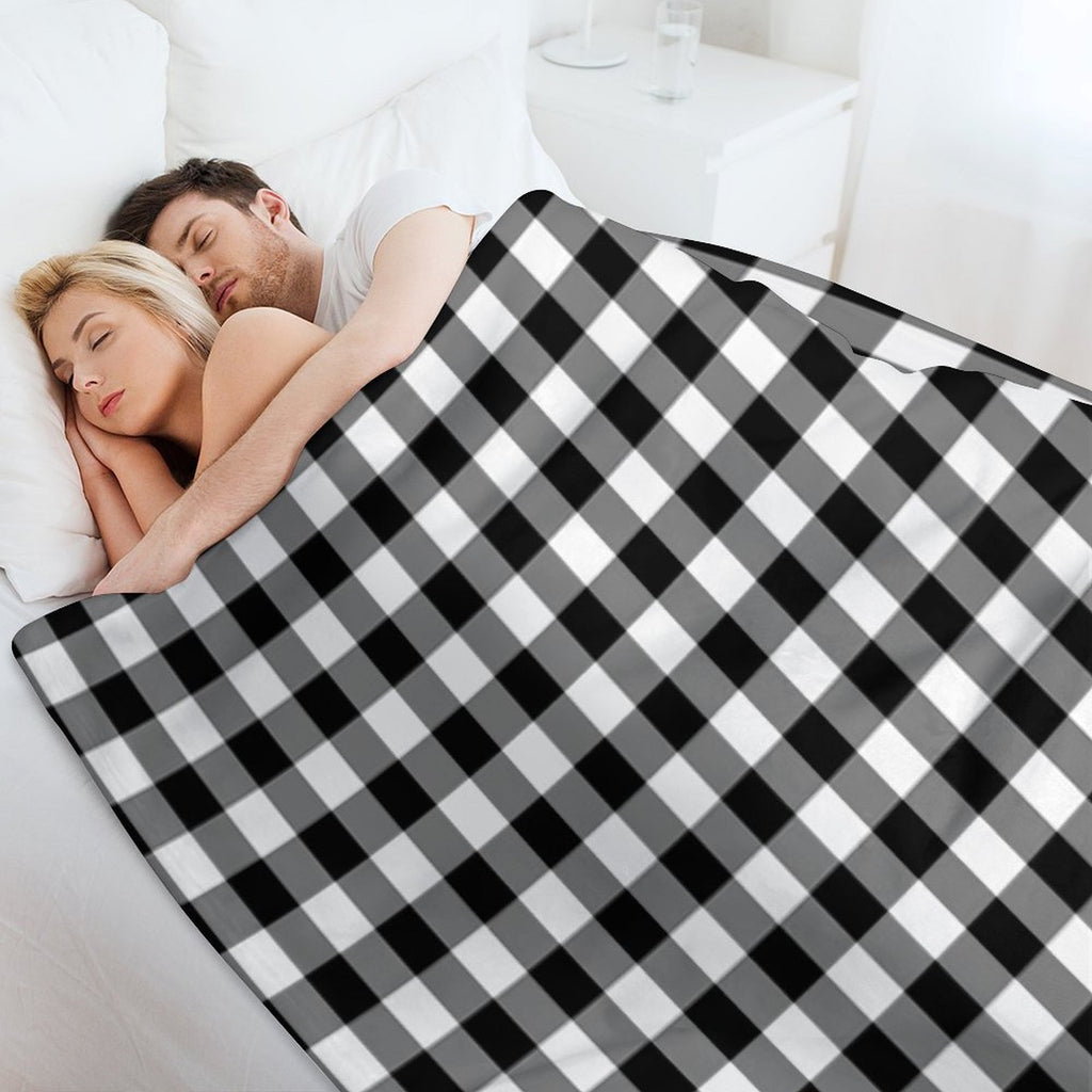 Black And White Gingham Checked Pattern Machine-washable Throw Blanket