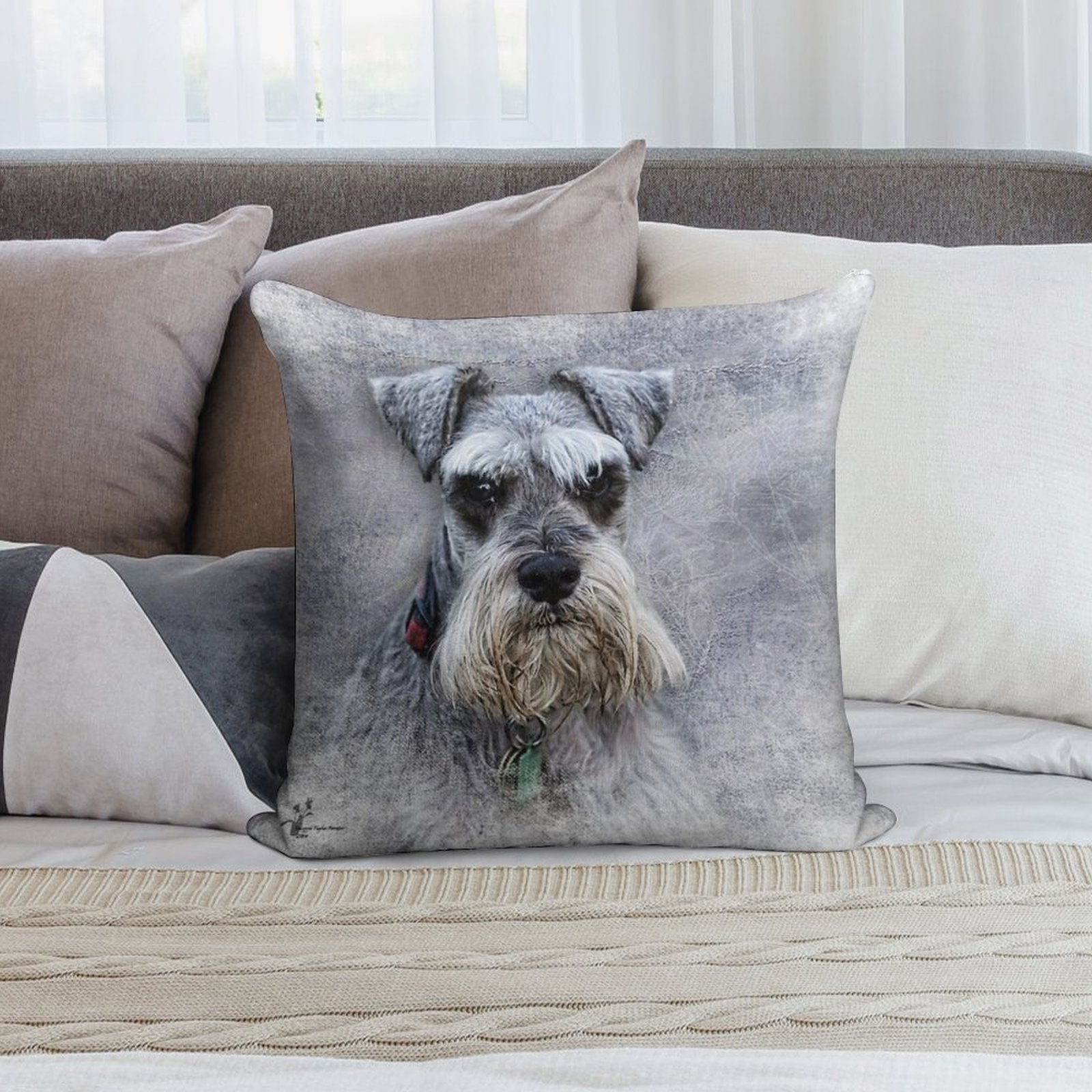 Serious Schnauzer Soft Anti-Pilling Throw Pillow