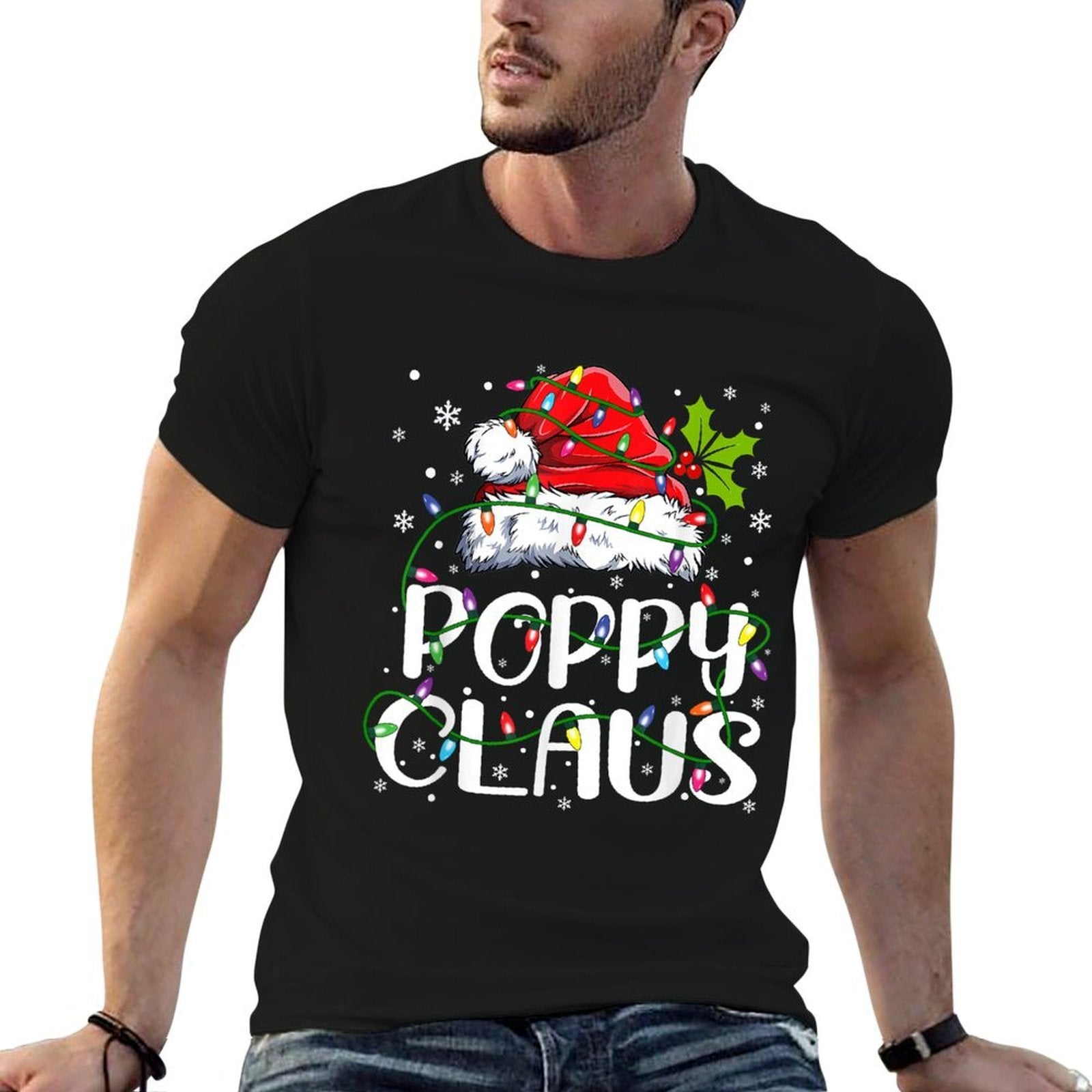 Poppy Claus Christmas Lights Pajama Family Matching  Lightweight T-Shirt