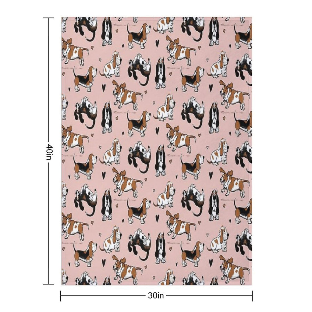 Basset Buddies on Pale Pink Compact Throw Blanket