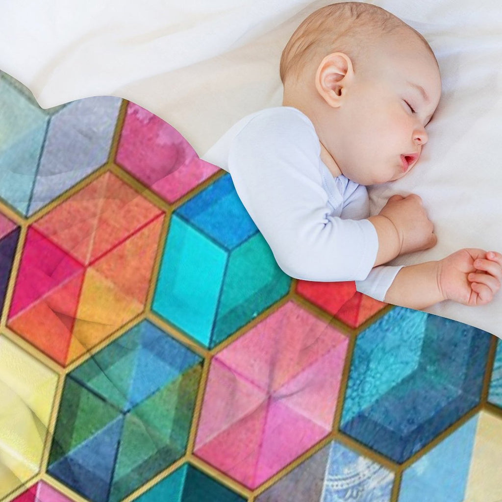 Crystal Bohemian Honeycomb Cubes - Colorful Hexagon Pattern Gift-ready Throw Blanket