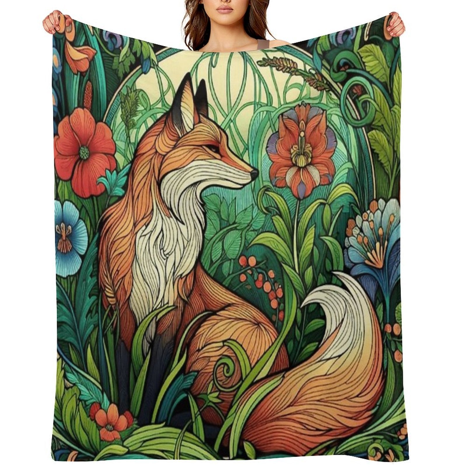 Art Nouveau Fox Compact Throw Blanket