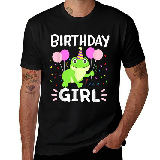 Cute Birthday Girl Frog Aesthetic Women Girls Kids Toddlers  Rolled Sleeves T-Shirt