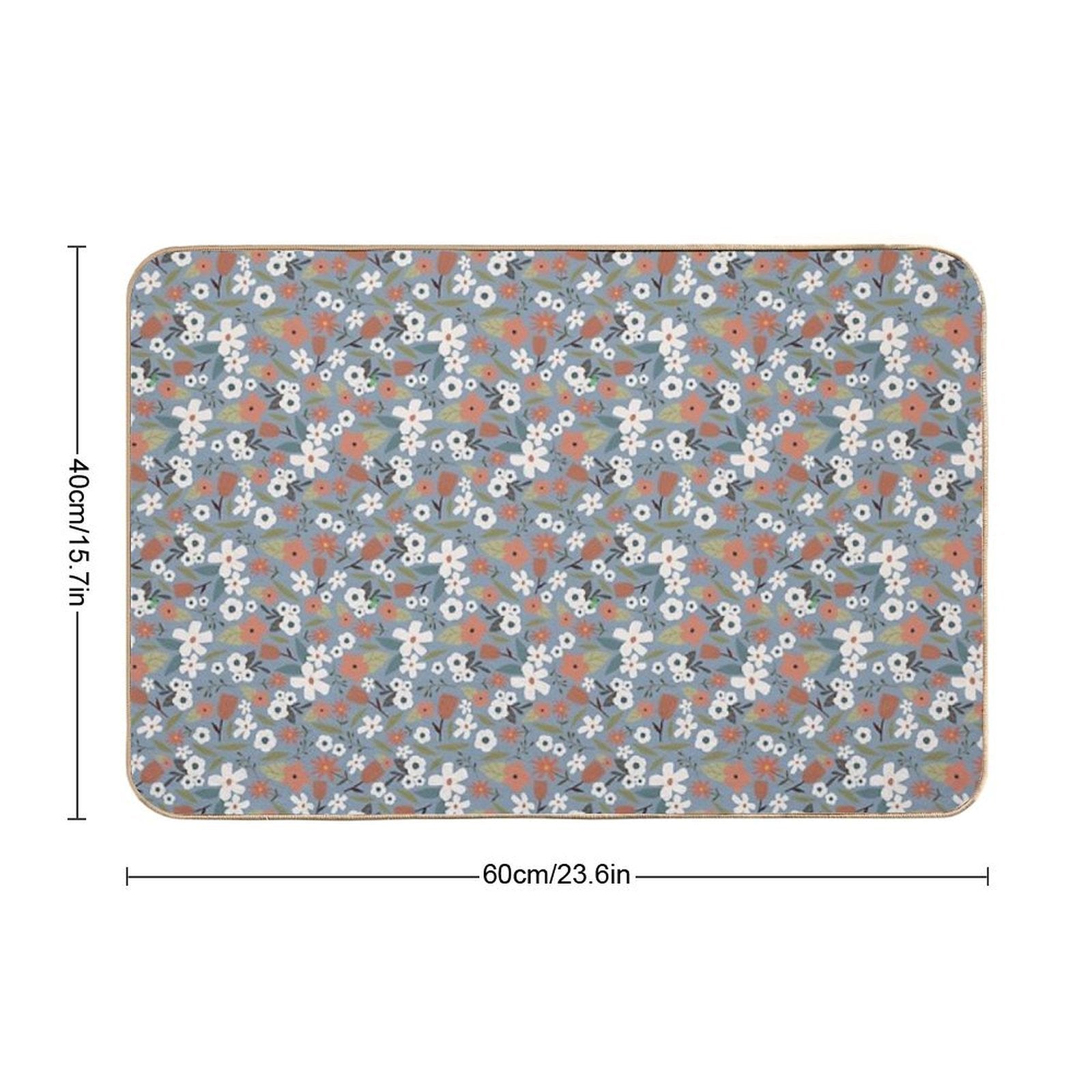 White Flowers on Blue Background Vintage Seamless Pattern  Dirt-Trapping Bath Mat