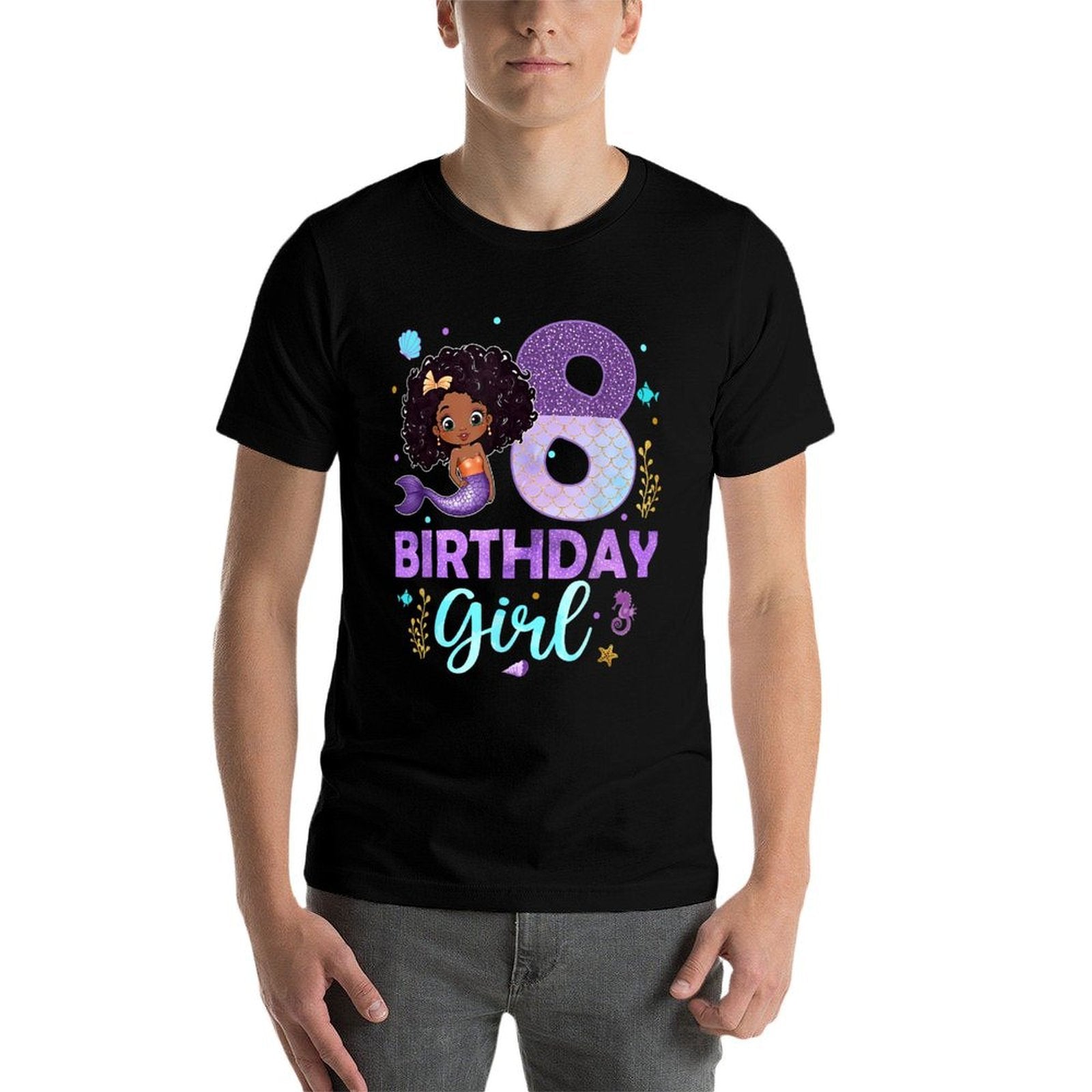 8th Birthday Outfit Girl 8 Yrs Old African American Mermaid Comfortable T-Shirt