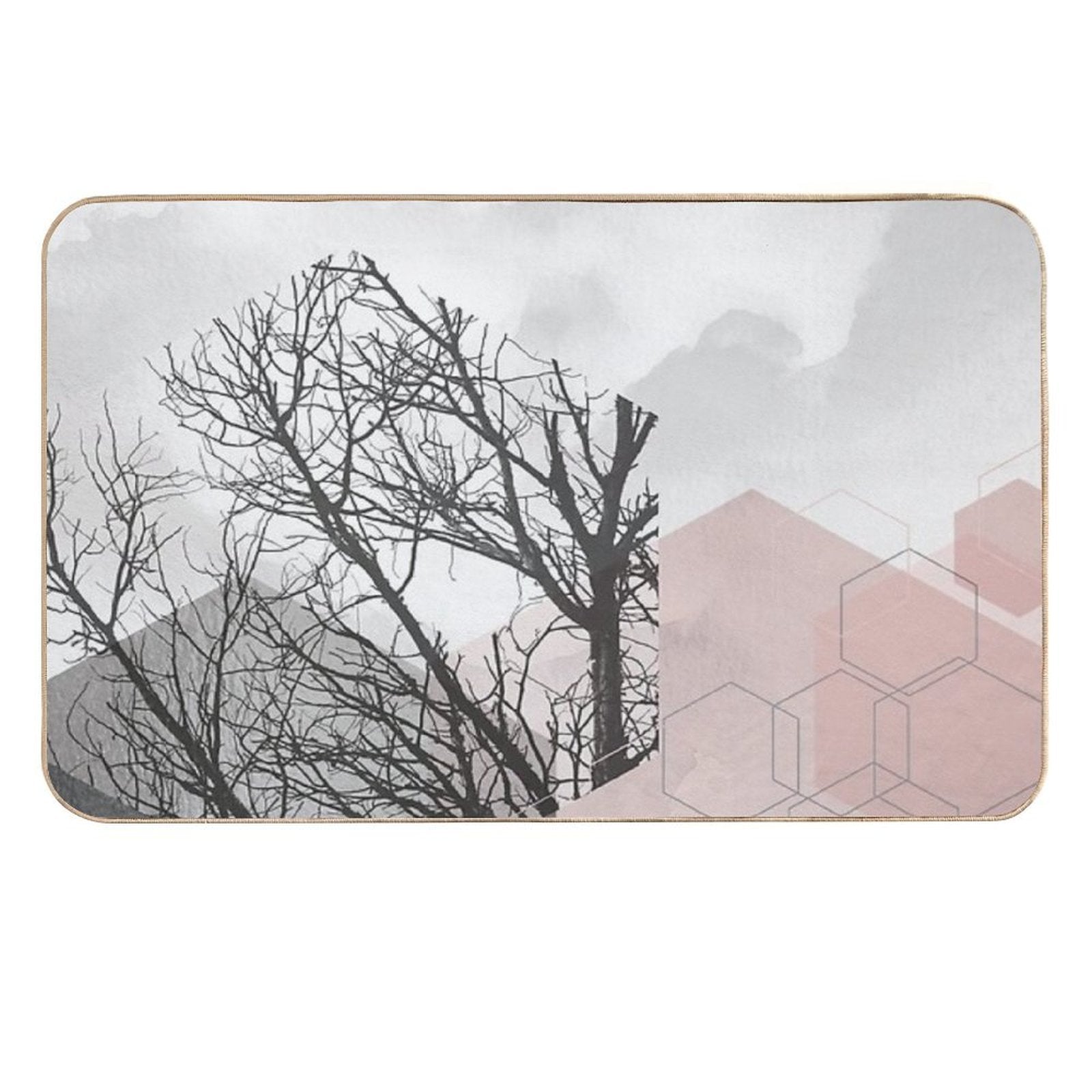 Pink And Grey Hexagon Art II  Non-Slip Bath Mat
