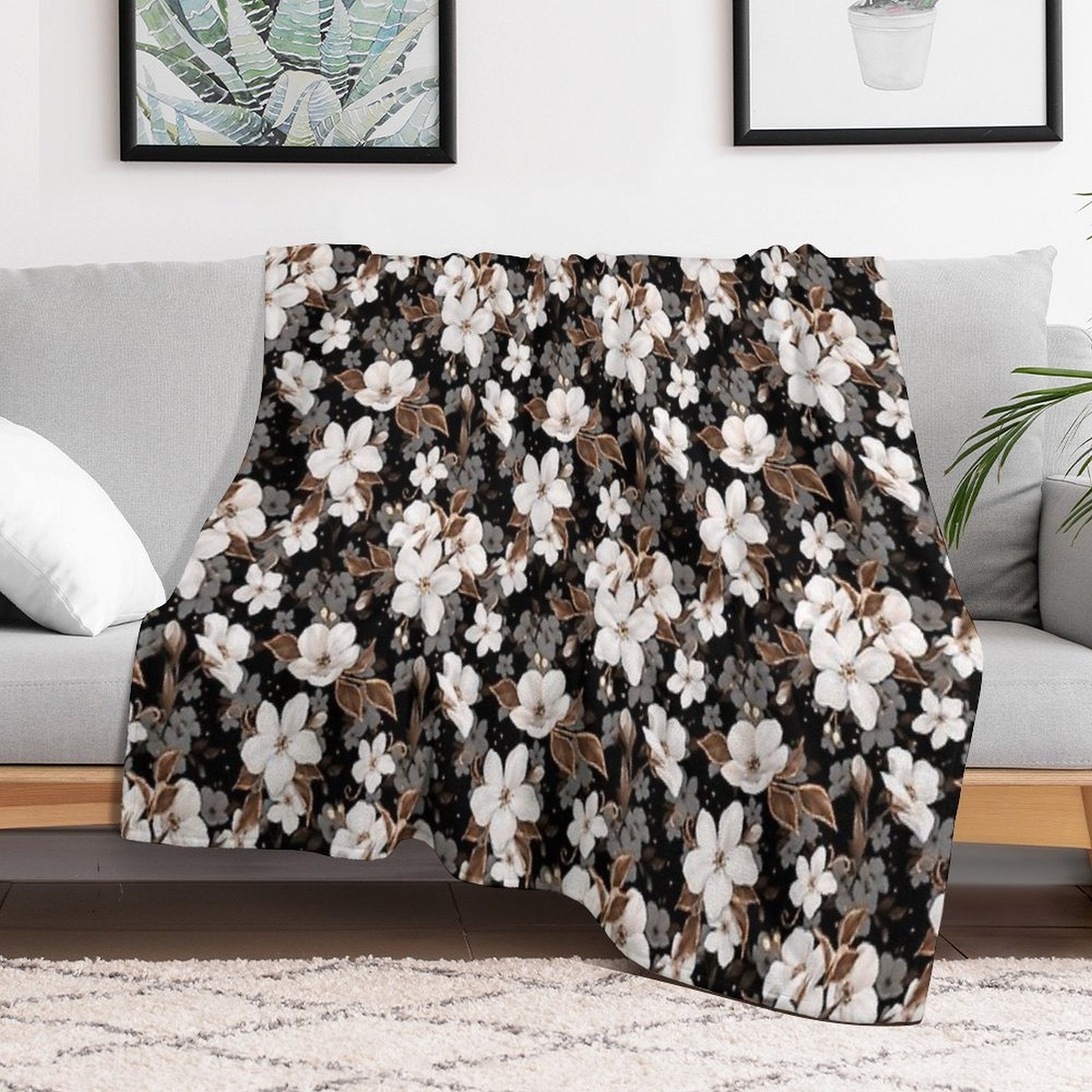 Apple Flowers. Decorative Floral Pattern Sustainable Throw Blanket