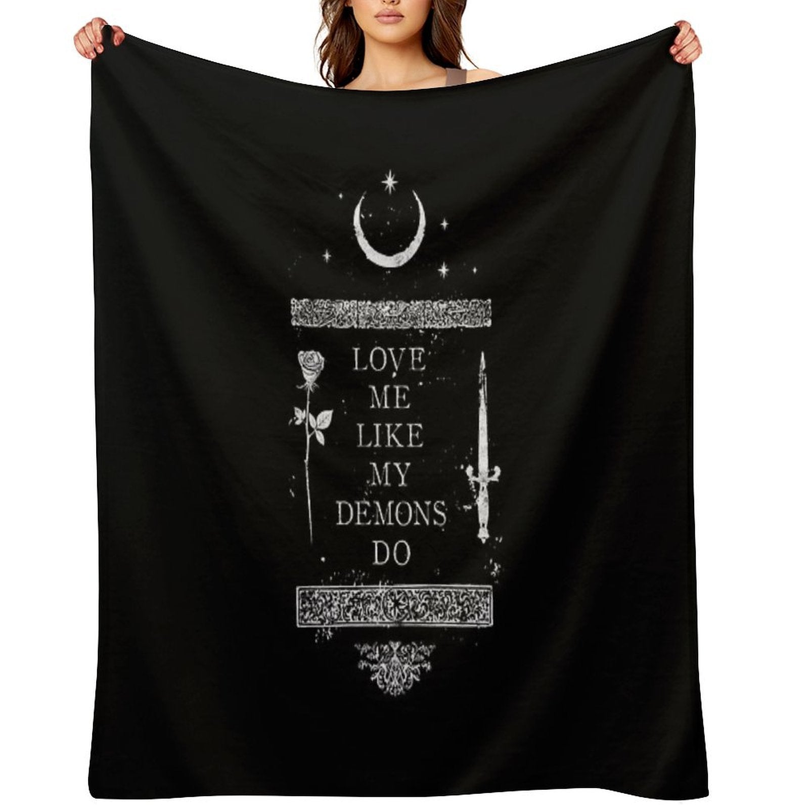 Occult Gothic Grunge Love Me Like My Demons Do Witch Moon Design Premium Throw Blanket