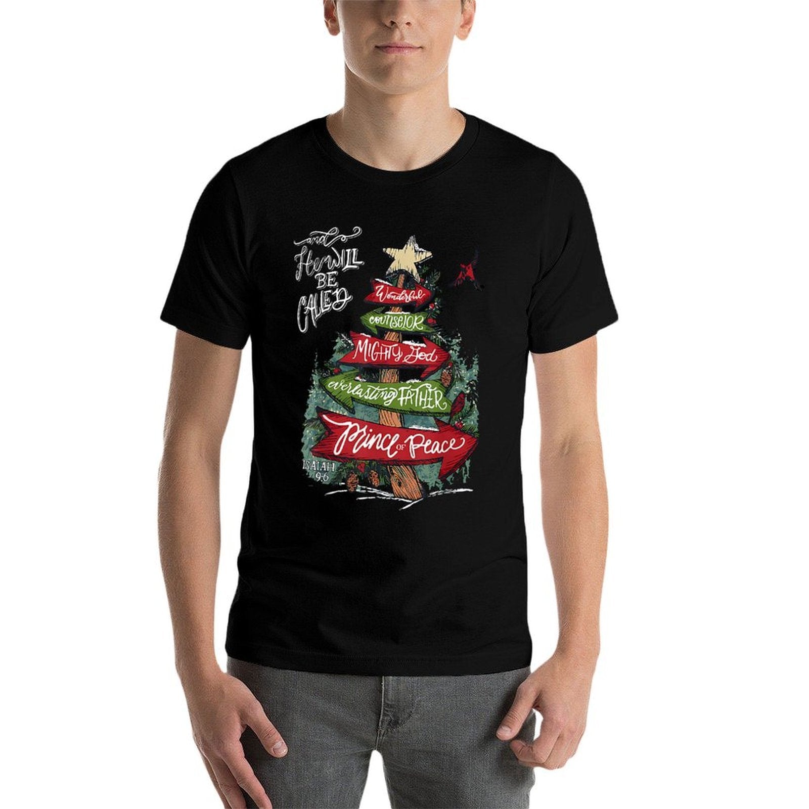 Isaiah 96 And He Will Be Called Jesus Christmas Christian  Rolled Sleeves T-Shirt