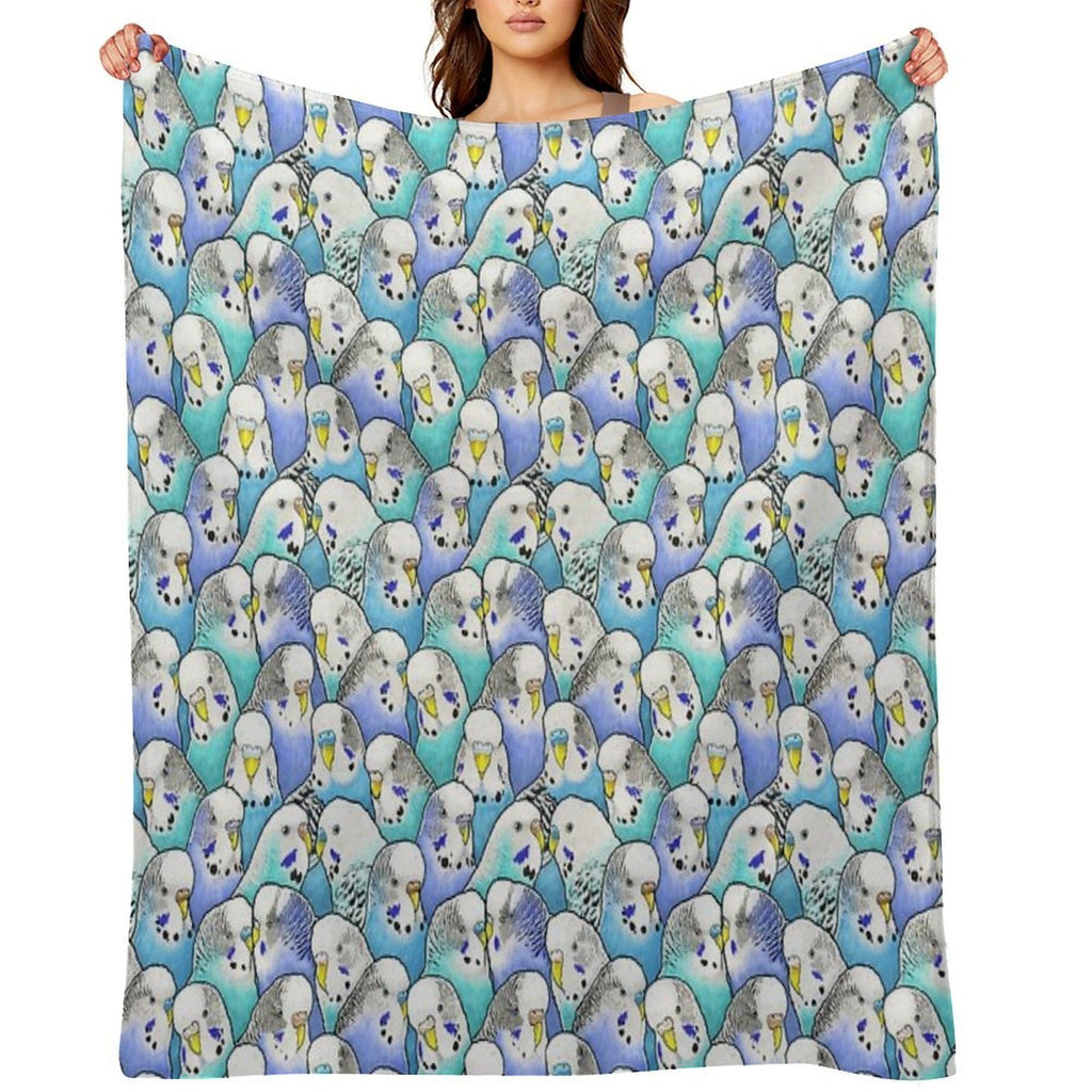 Blue Budgies Parakeet Pattern Multi-functional Throw Blanket