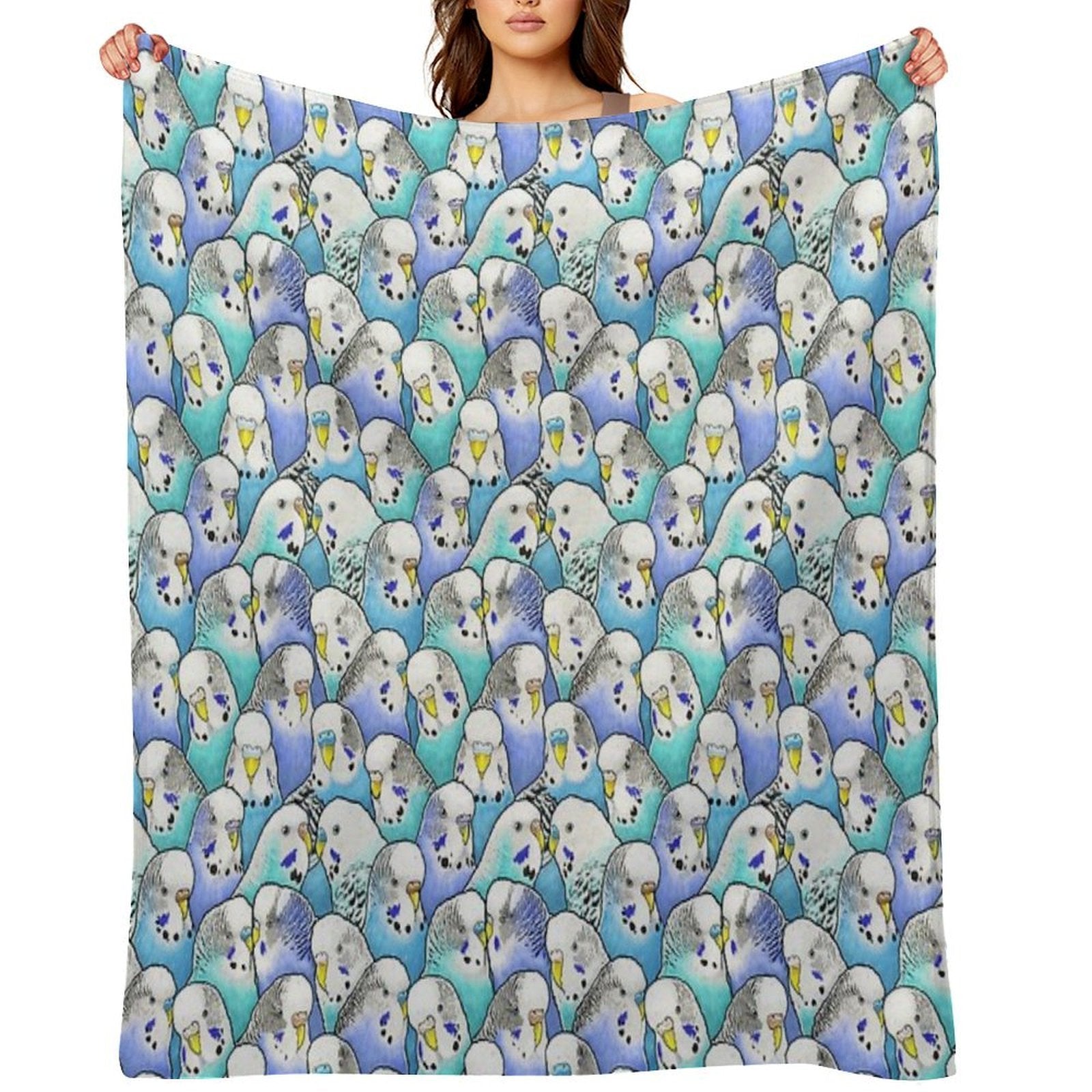 Blue Budgies Parakeet Pattern Multi-functional Throw Blanket