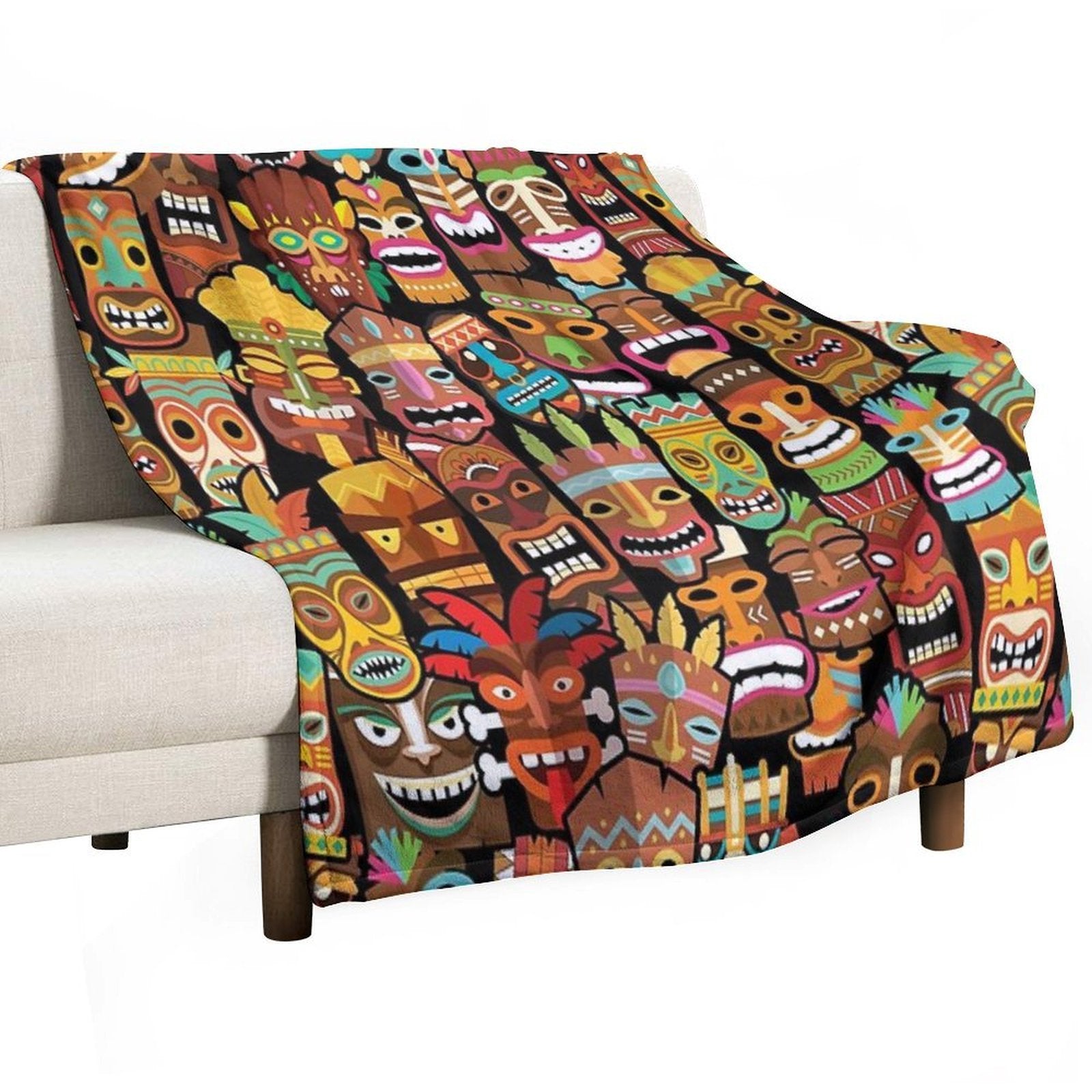 Tiki Pattern Anti-pilling Throw Blanket