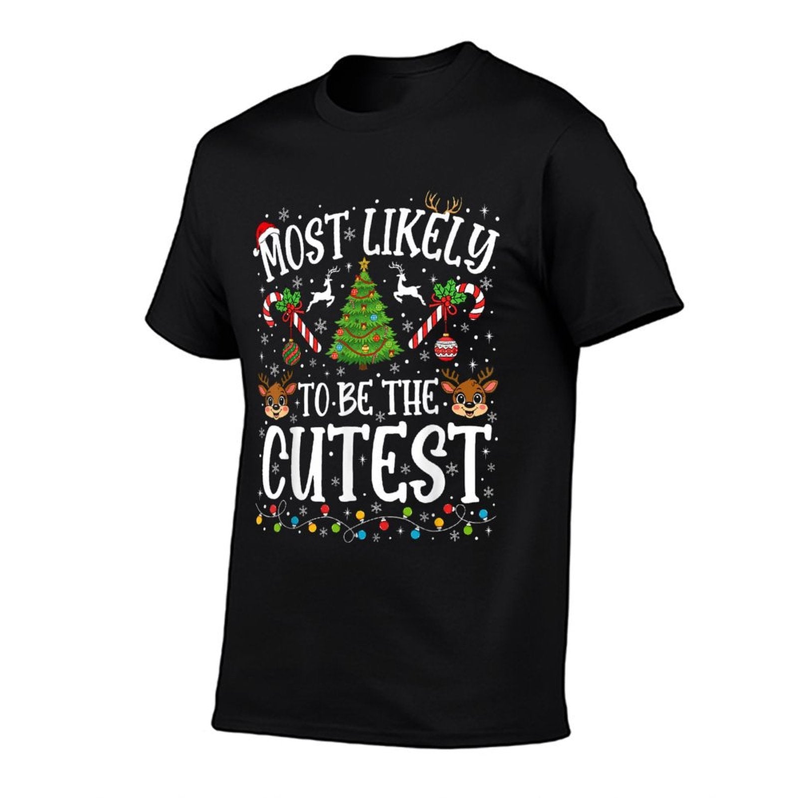 Most Likely to Be The Cutest Christmas Matching Family Funny  Ribbed Collar T-Shirt