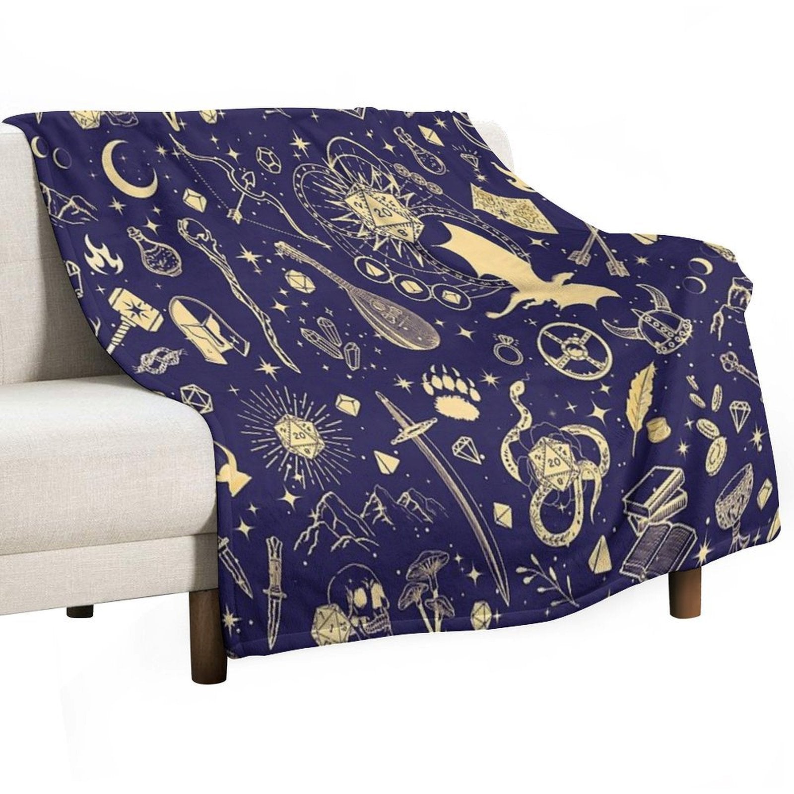 DND RPG Pattern Seamless Dungeons And Dragons Doodles, Celestial Night Sky And Stars Constellations Gift-ready Throw Blanket