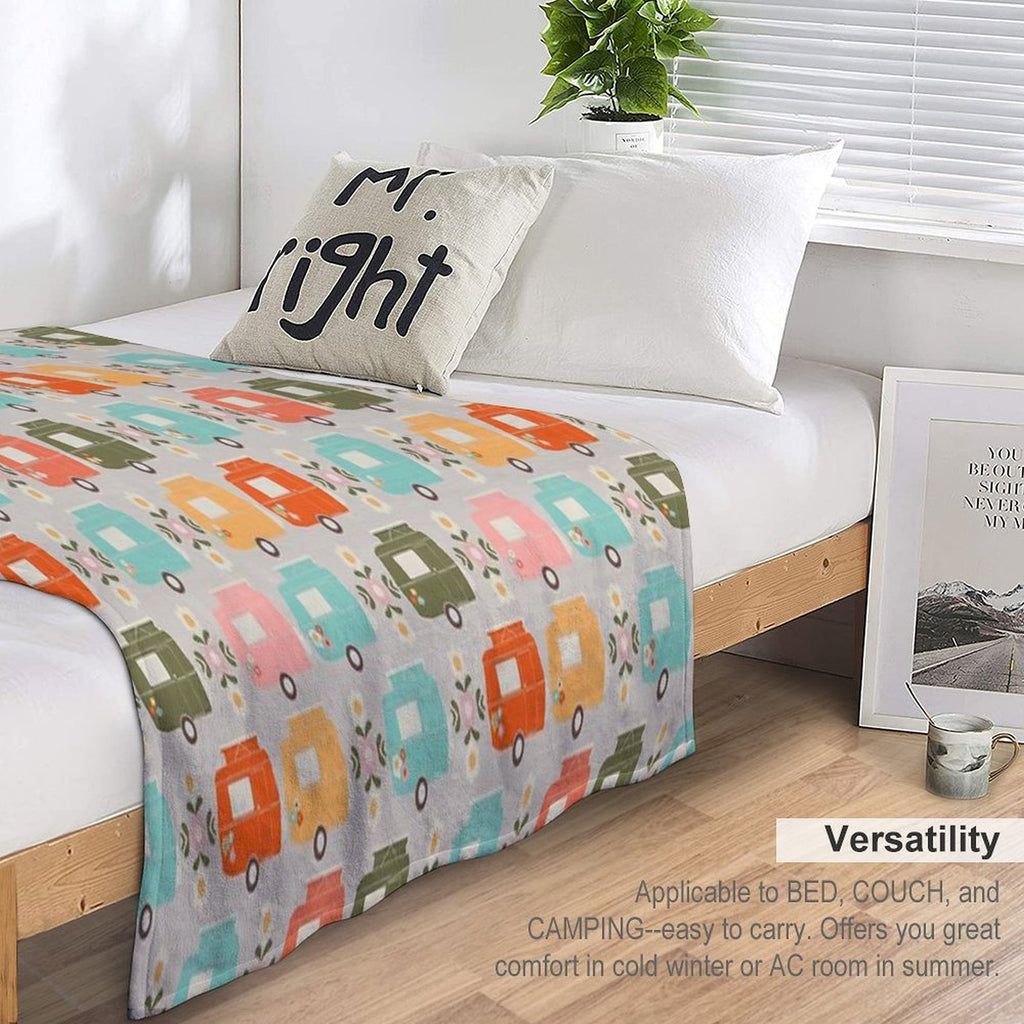 Colourful Vintage Caravans And Daisies Shrink-resistant Throw Blanket