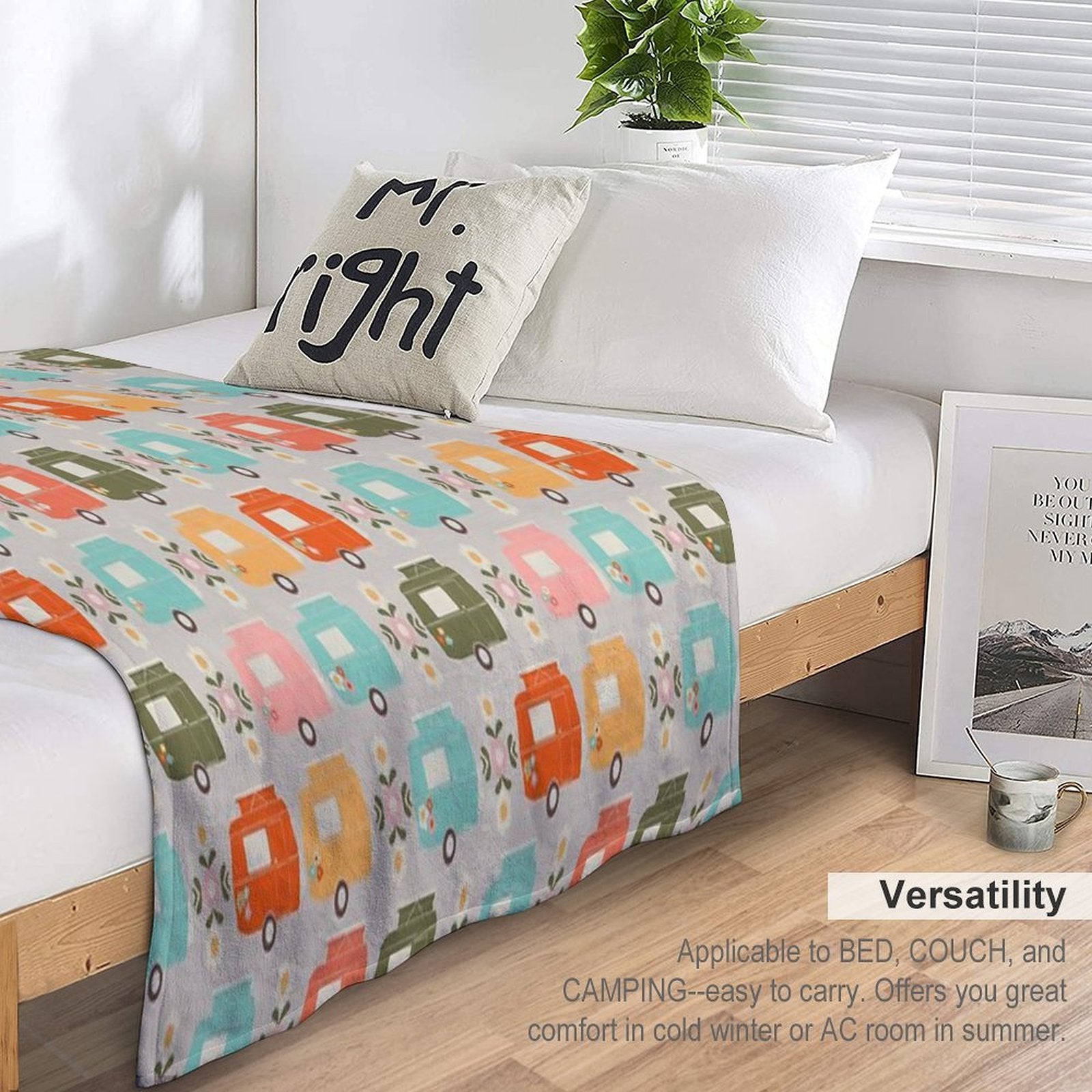 Colourful Vintage Caravans And Daisies Shrink-resistant Throw Blanket