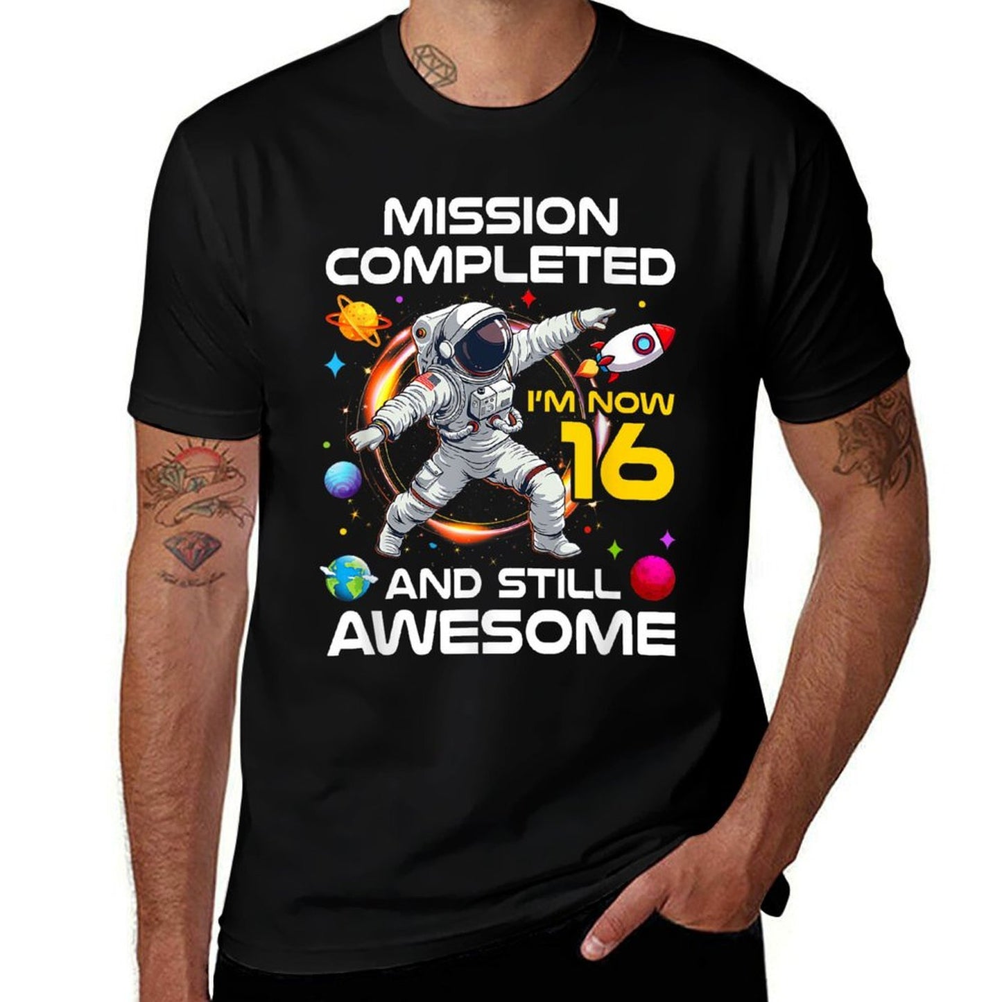16Th Birthday Astronaut 16 Years Old Outer Space Birthday  Summer-ready Fabric T-Shirt