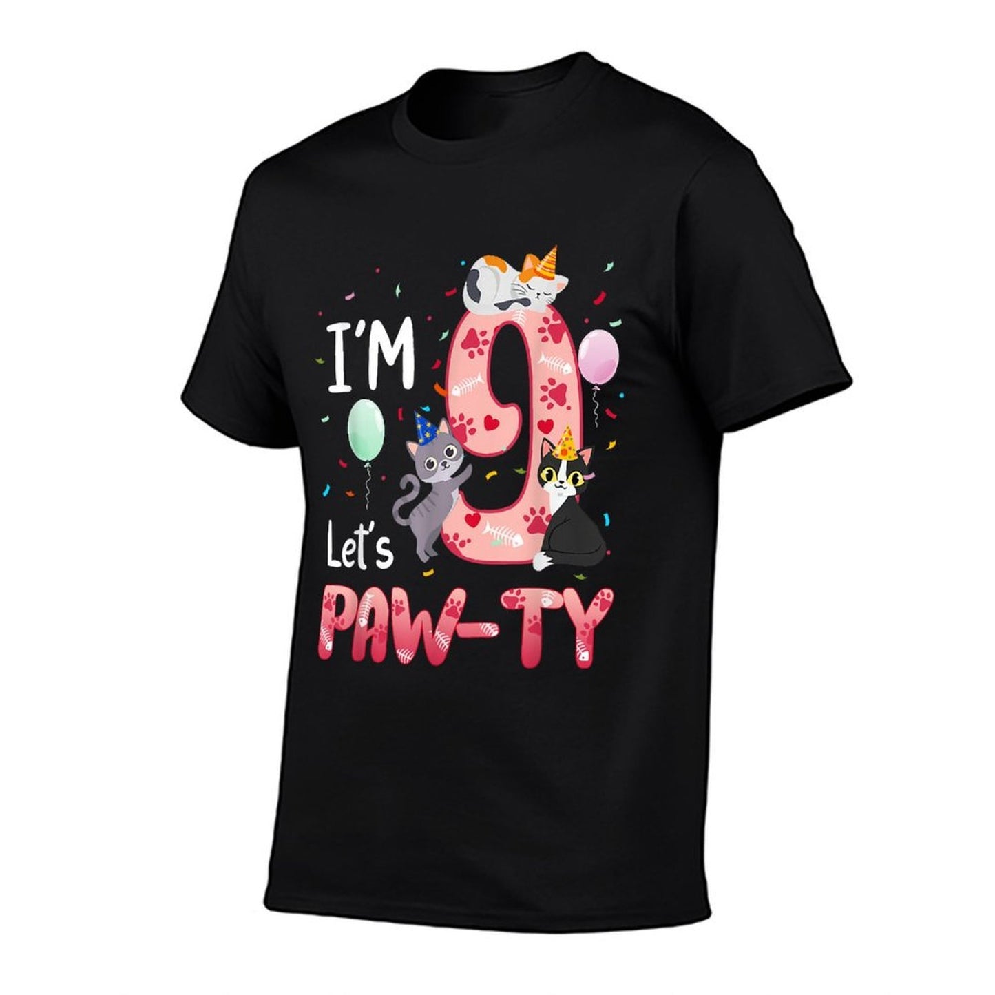 9th Birthday Girl Cat Kitten 9 Years Old Bday Party  Tagless Design T-Shirt