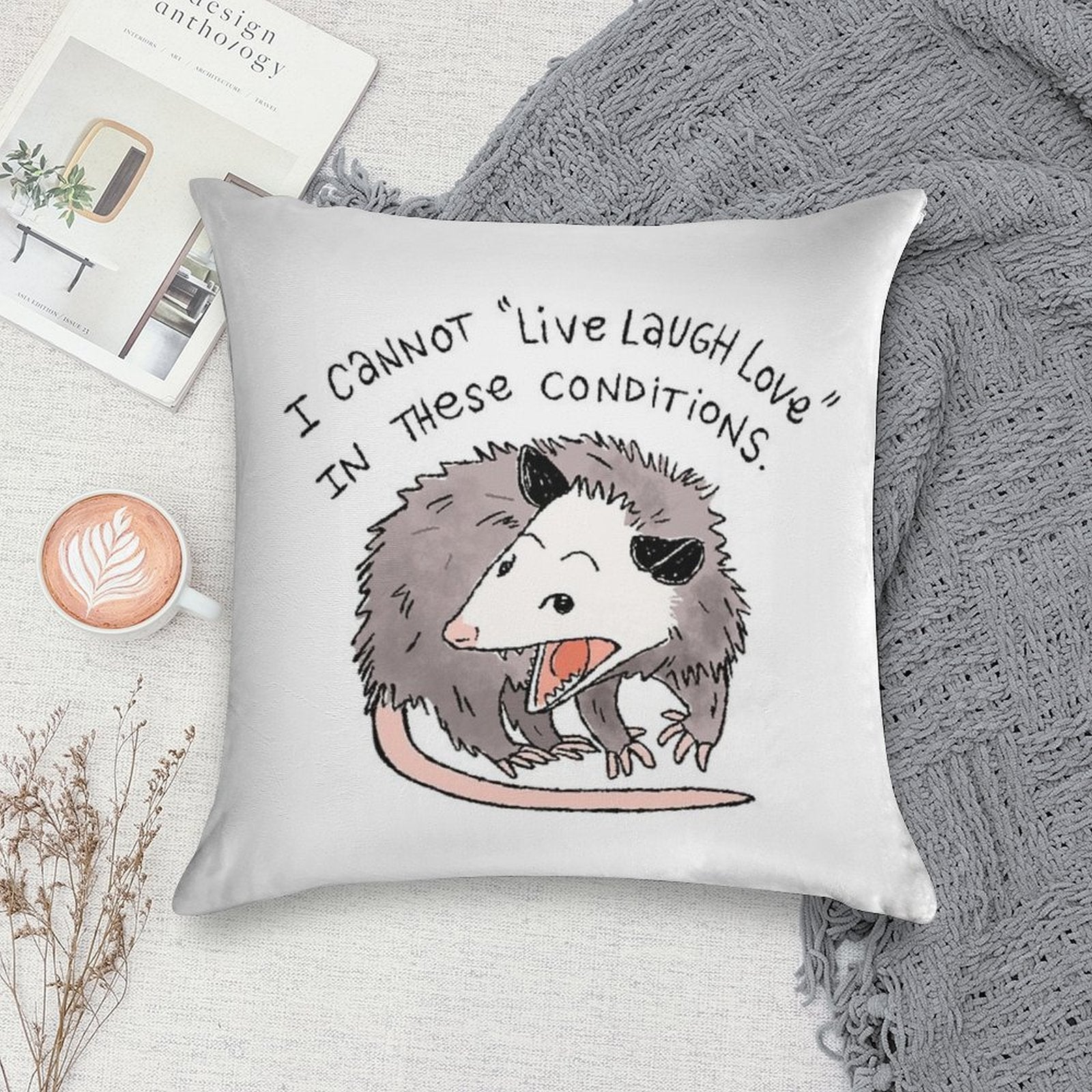 Opossum Live Laugh Love Soft Anti-Pilling Throw Pillow