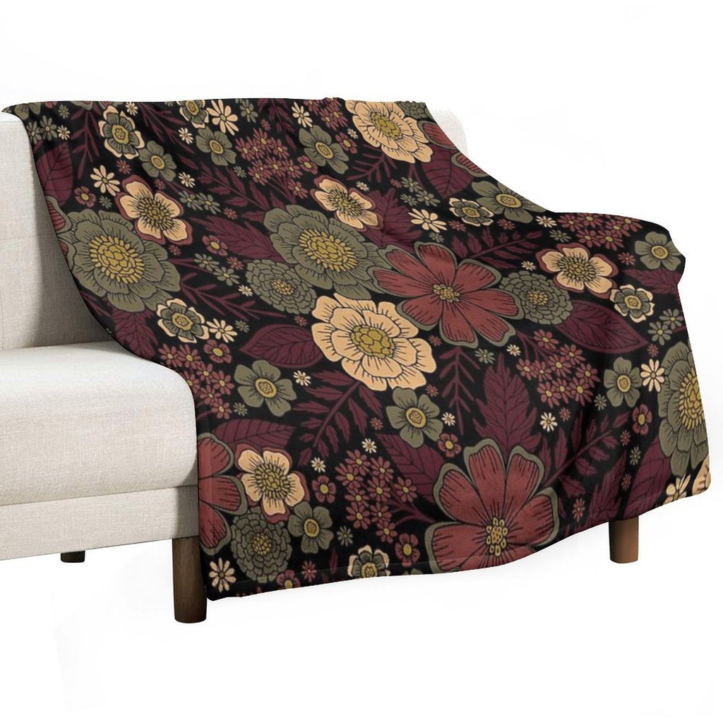 Classy Burgundy, Cream & Sage Green Floral Pattern Easy Care Throw Blanket