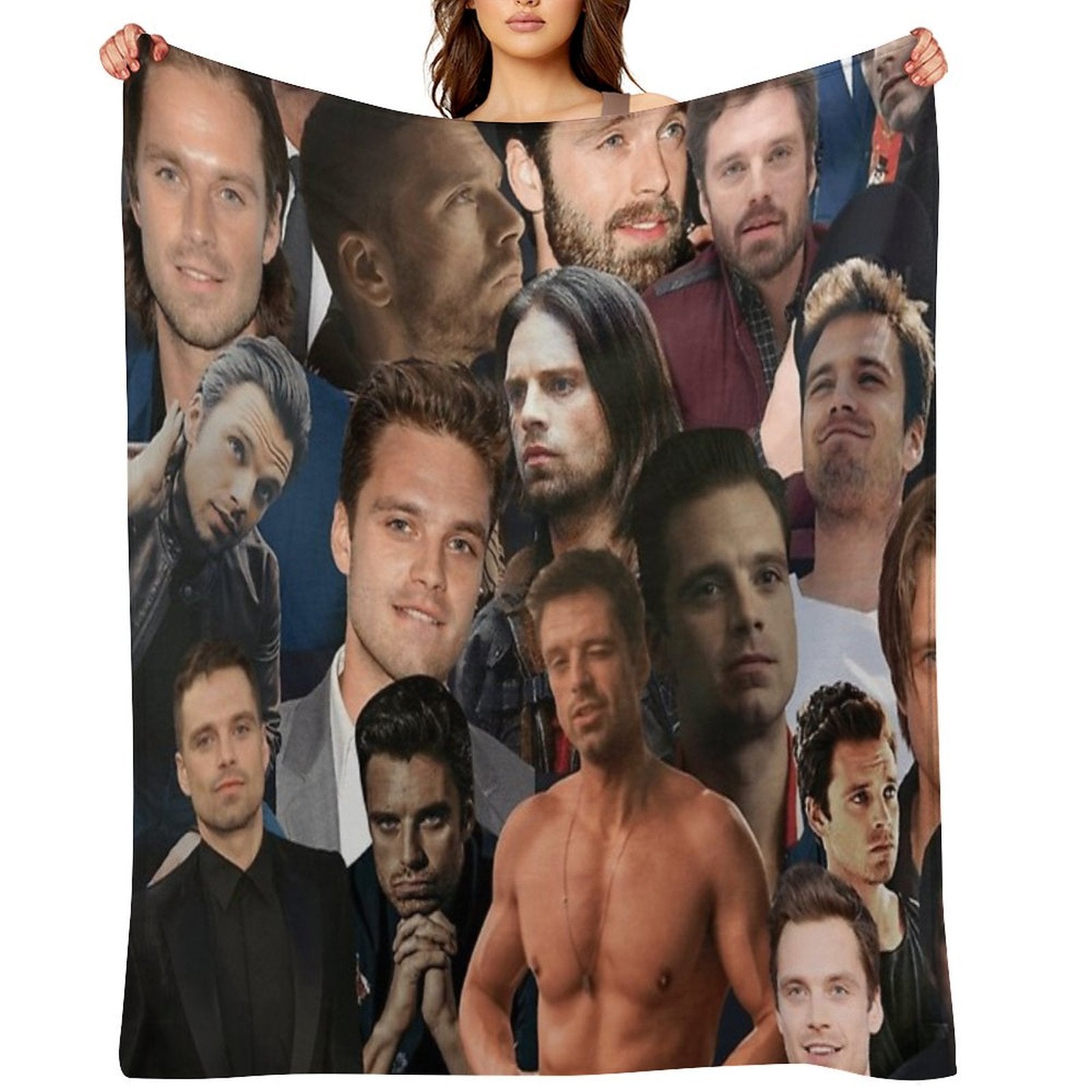 Sebastian Stan Photo Collage Actor Handsome Actor For Fans Womens Lightweight Throw Blanket
