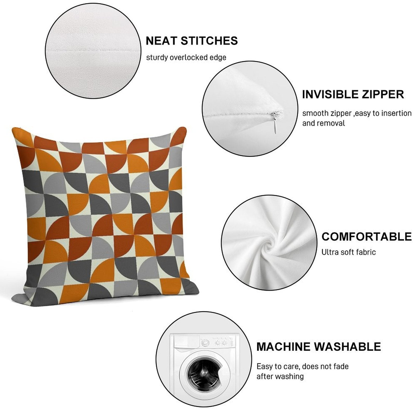 Grey And Orange Mid Century Modern Soft Luxury Feel Throw Pillow