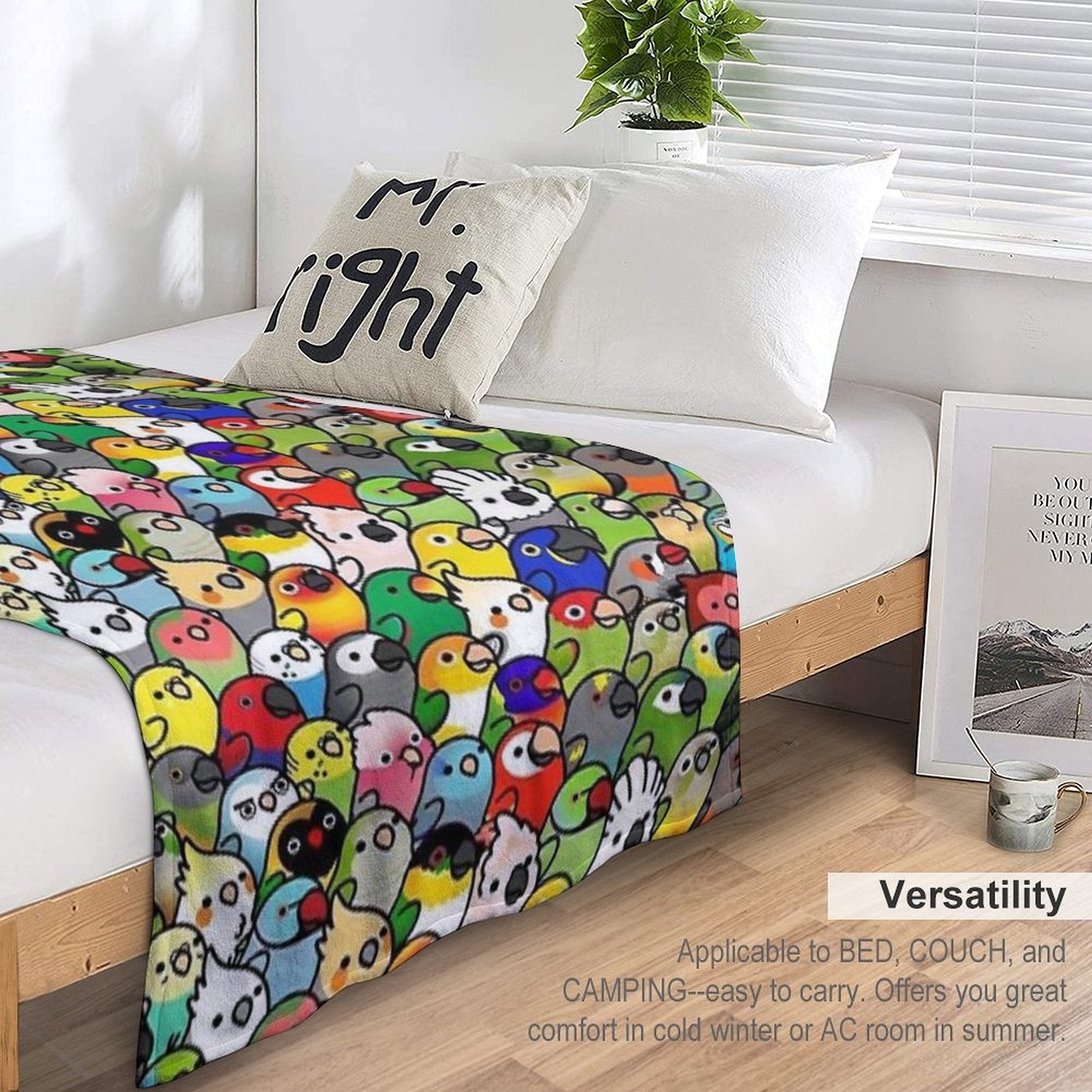Colorful Birds Shrink-resistant Throw Blanket