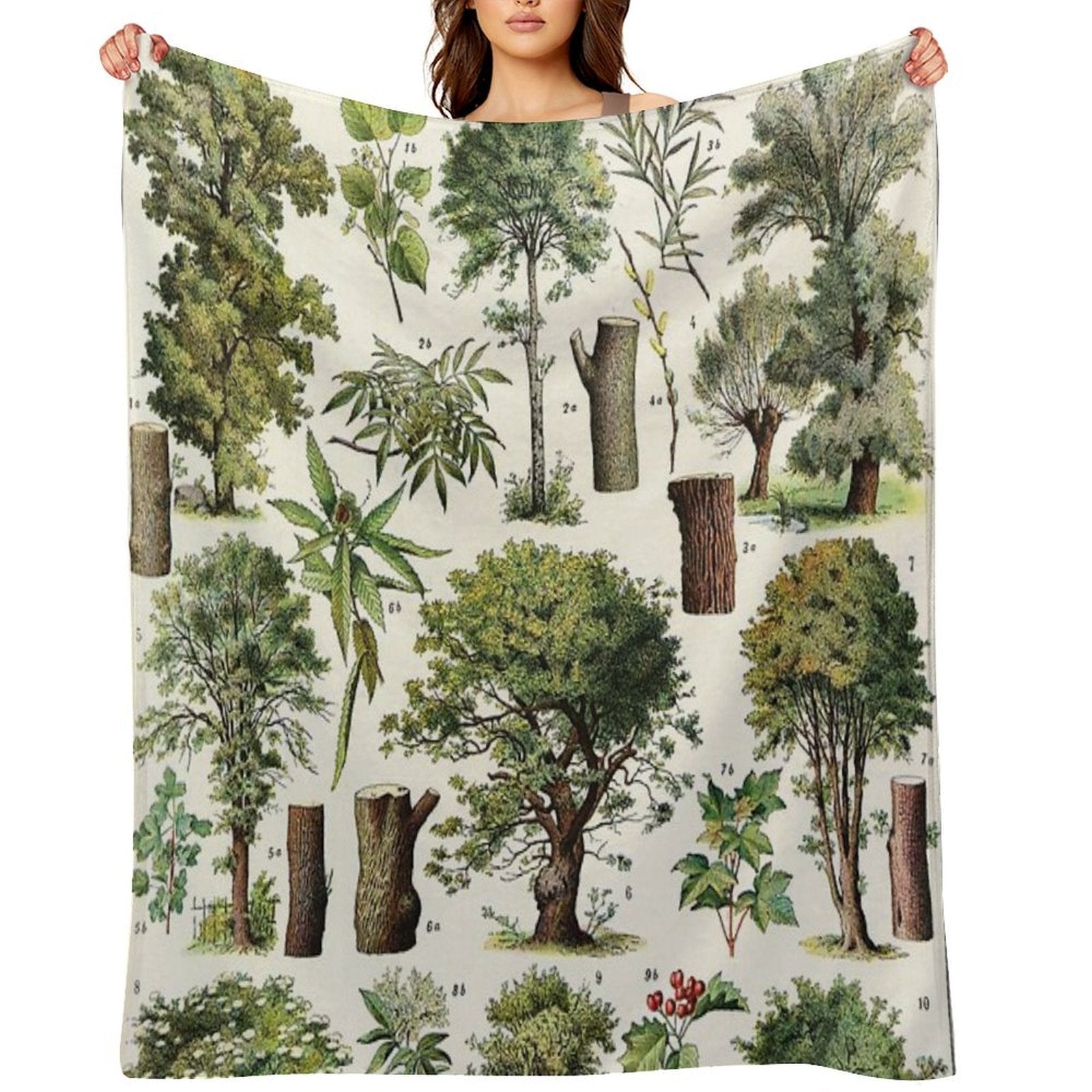 Adolphe Millot - Arbres A - French Vintage Botanical Poster Machine-washable Throw Blanket