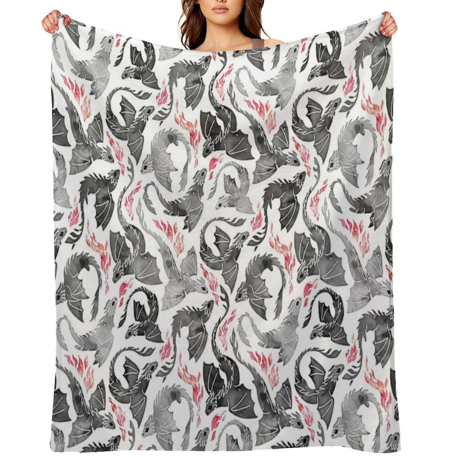 Dragon Fire Greys & Blacks Sustainable Throw Blanket