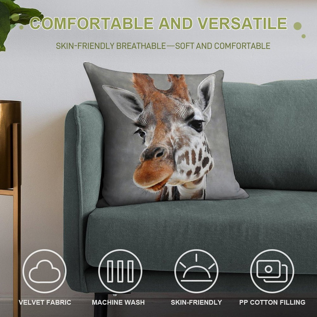 Giraffe on Grey Soft Hidden Zipper Throw Pillow