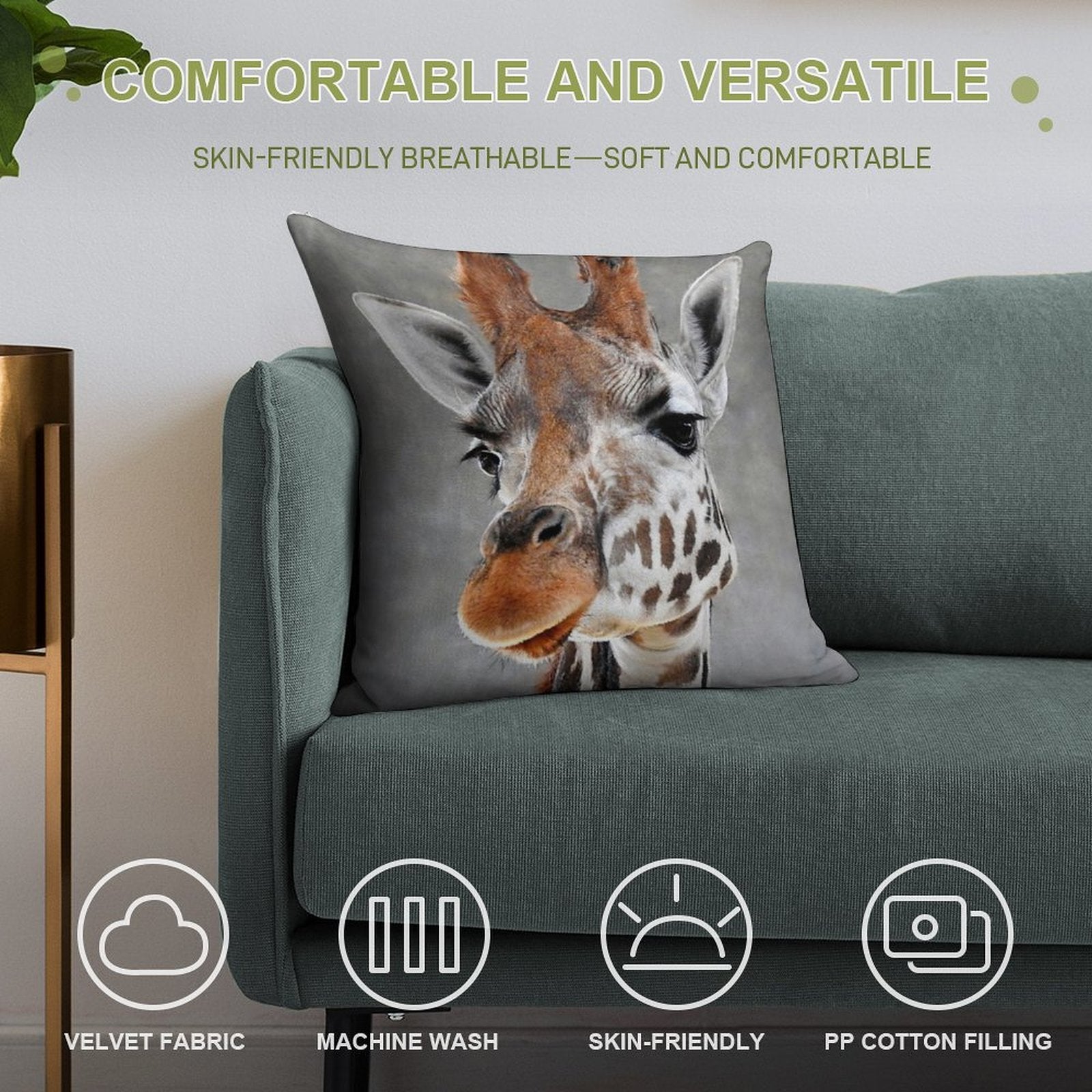 Giraffe on Grey Soft Hidden Zipper Throw Pillow