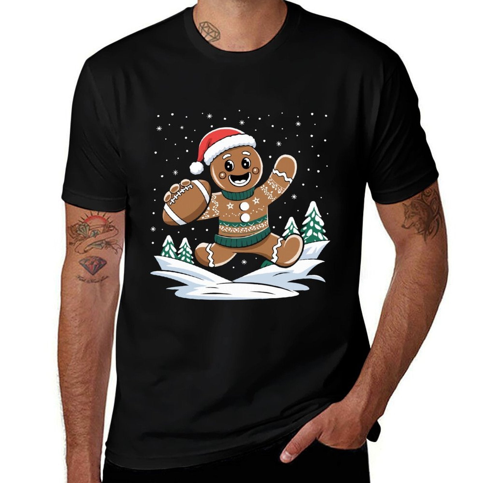 Gingerbread Man Football Ugly Christmas Pajamas Costume  Relaxed-fit T-Shirt