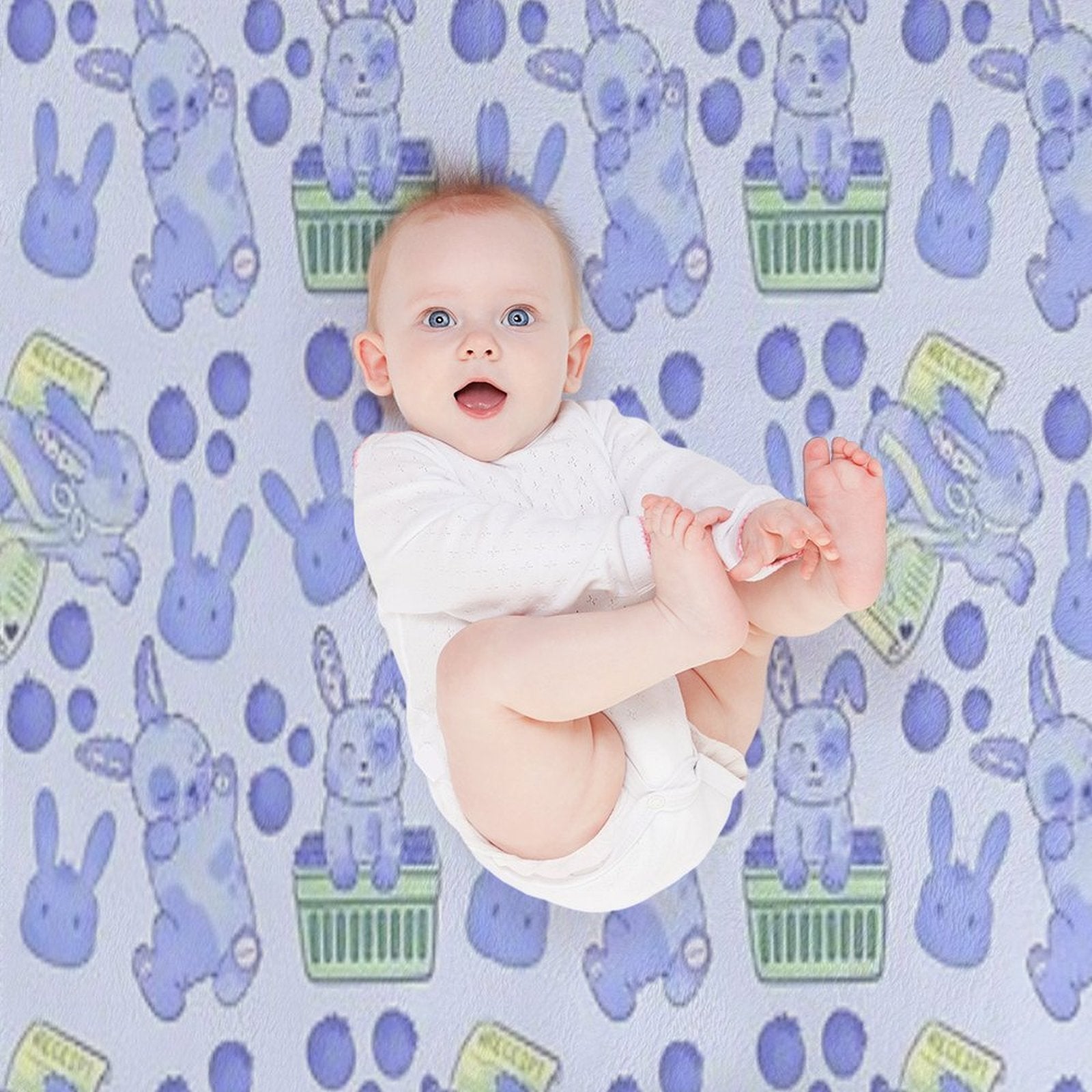 Blueberry Bunny Pattern – Cute Kawaii Animal Illustration Versatility Throw Blanket