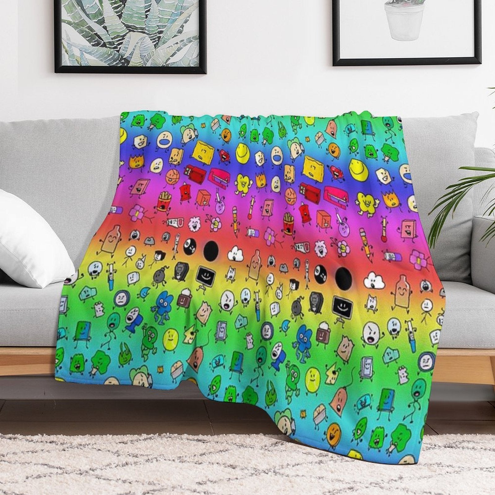 BFDI All Characters (Rainbow) Compact Throw Blanket