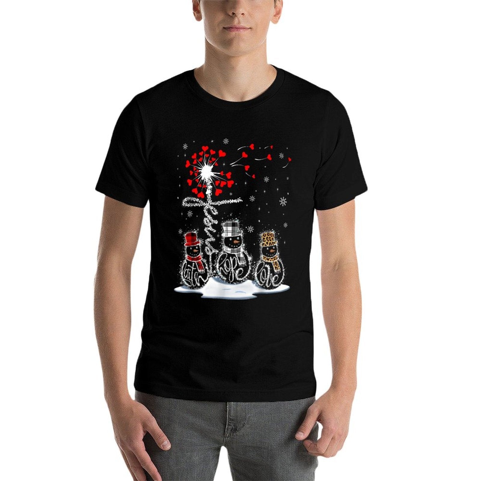 Funny Christmas 2025 Faith Hope Love Snowman Christian Cross  Wrinkle-resistant T-Shirt