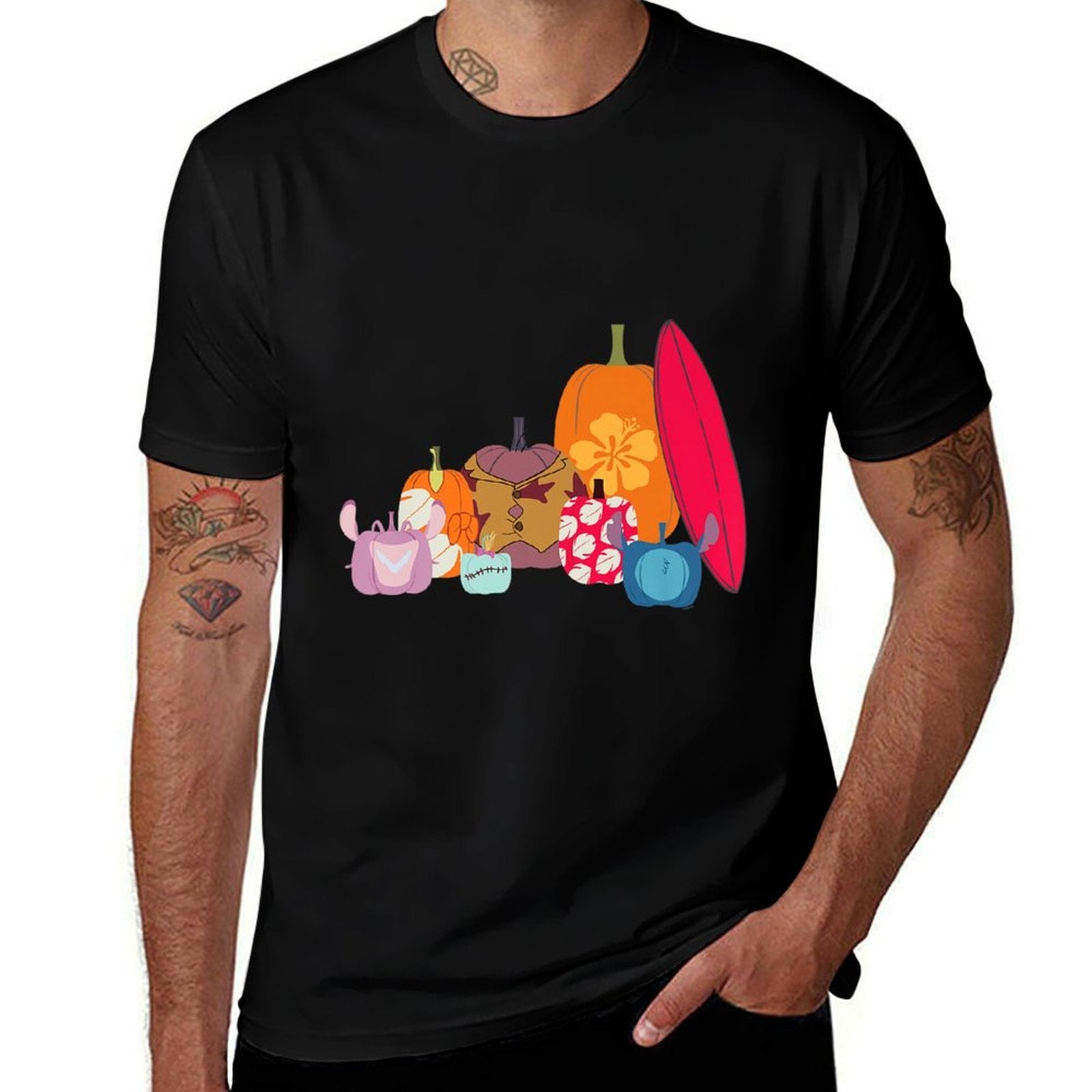 Disney Lilo & Stitch Characters Halloween Pumpkin Group Premium  Slim-fit Cut T-Shirt