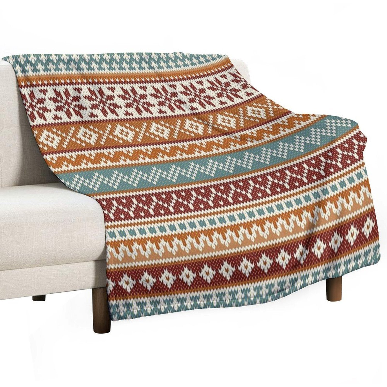 Fair Isle Fox Vibes Travel-friendly Throw Blanket