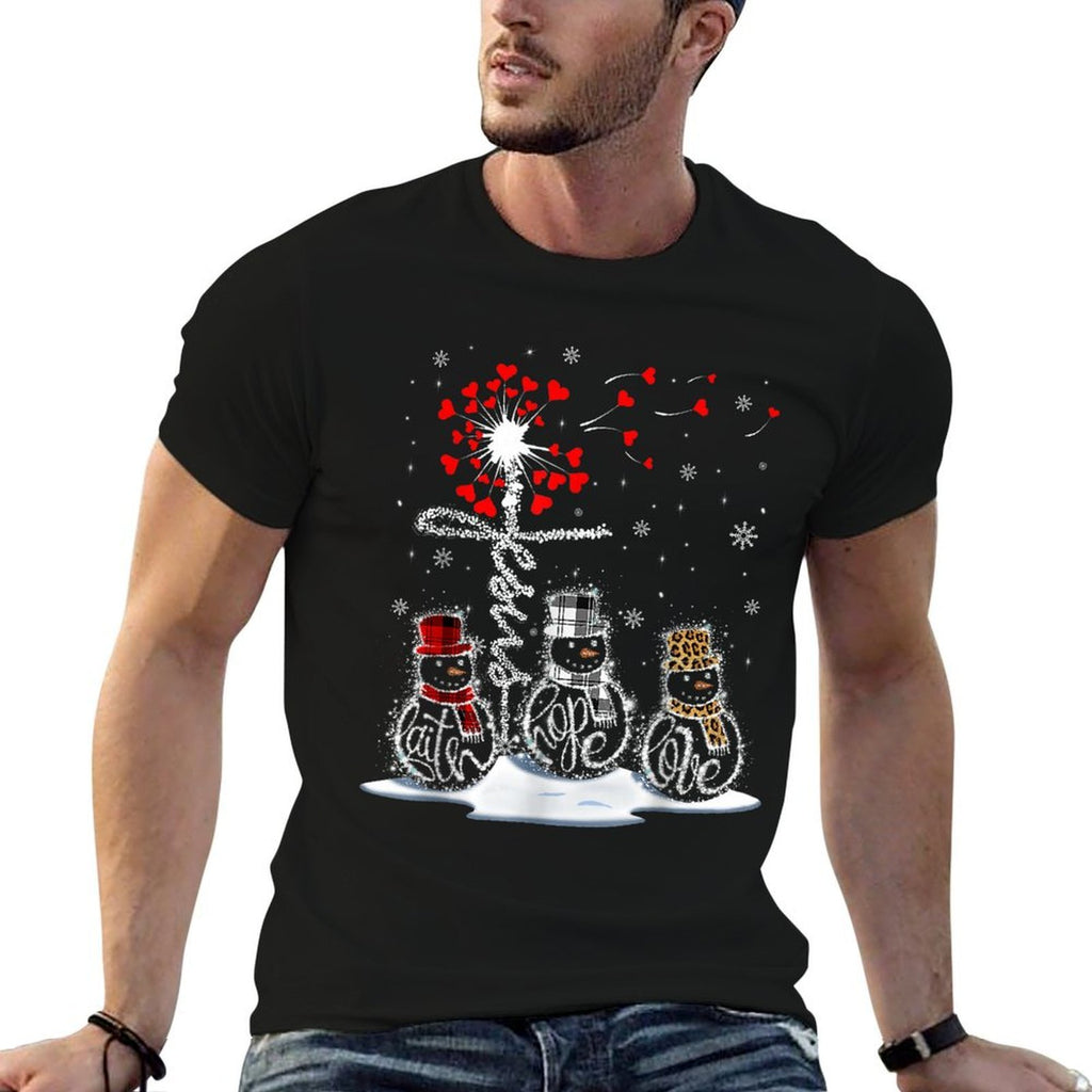 Funny Christmas 2025 Faith Hope Love Snowman Christian Cross  Wrinkle-resistant T-Shirt