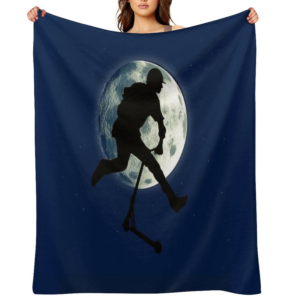 Night Scootering - Stunt Scooter And Full Moon Premium Throw Blanket