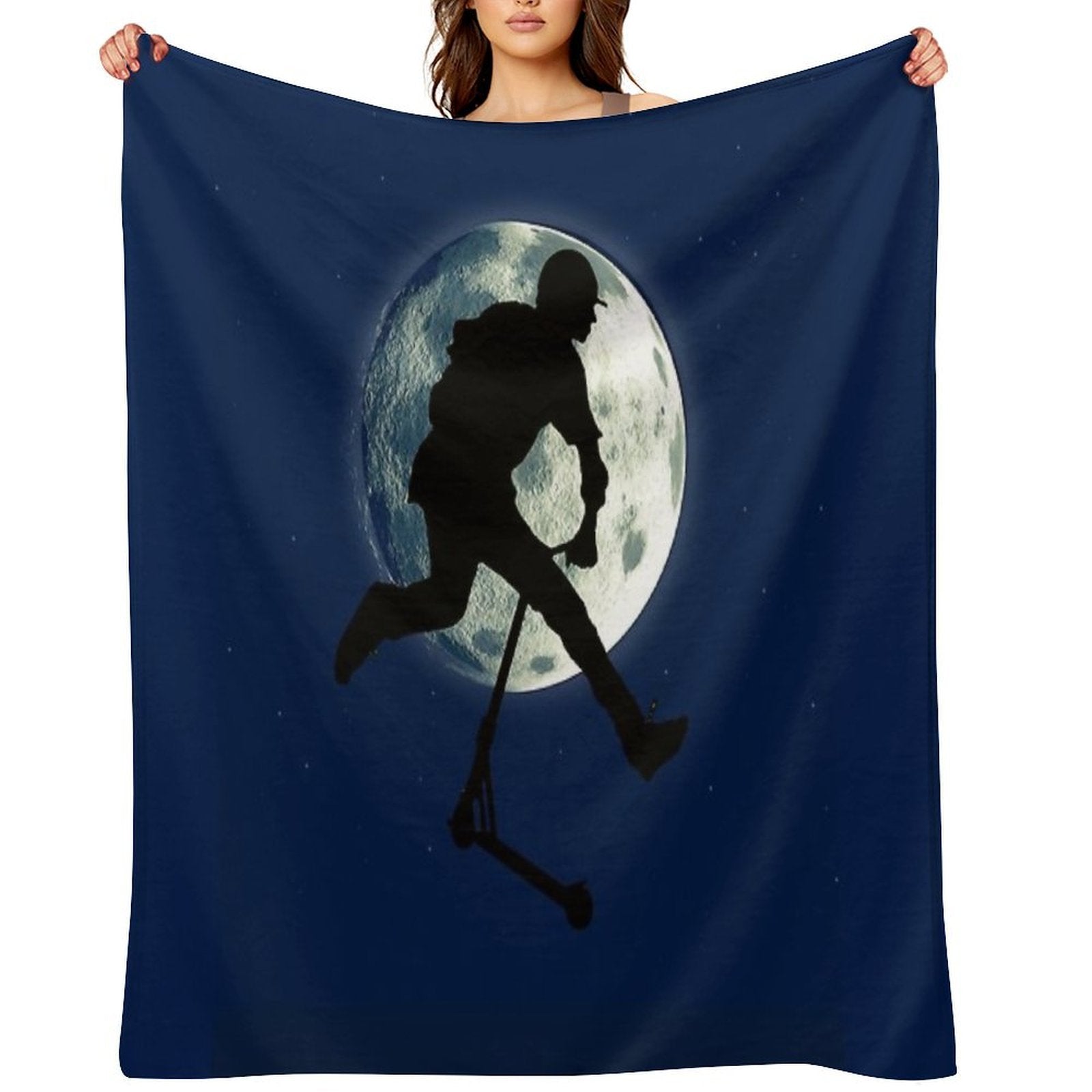 Night Scootering - Stunt Scooter And Full Moon Premium Throw Blanket