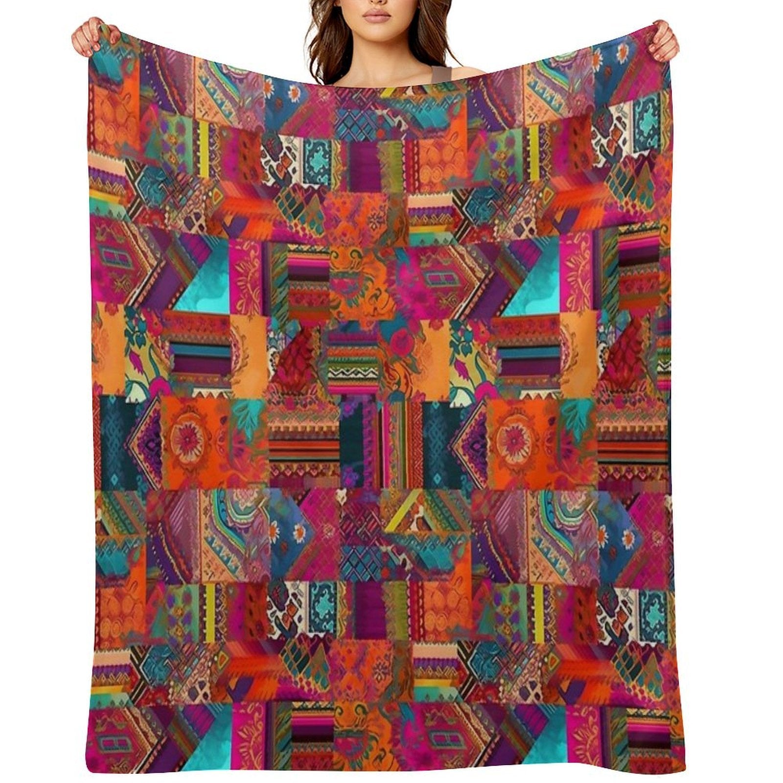 Bohemian Patchwork Style Sustainable Throw Blanket