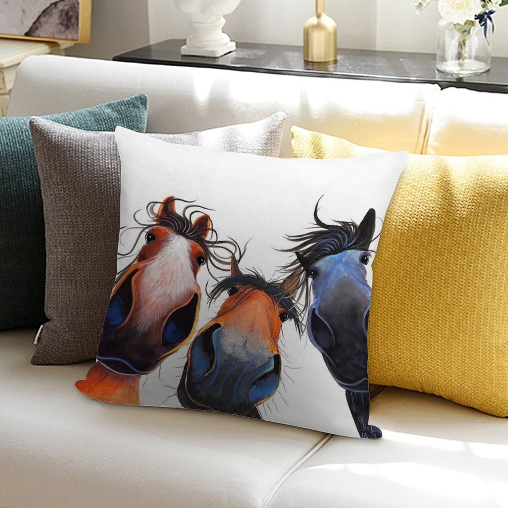 HaPPY HoRSe PRiNT ' WHo LeFT THe GaTe OPeN  ' BY SHiRLeY MacARTHuR Soft Shrink-Resistant Throw Pillow