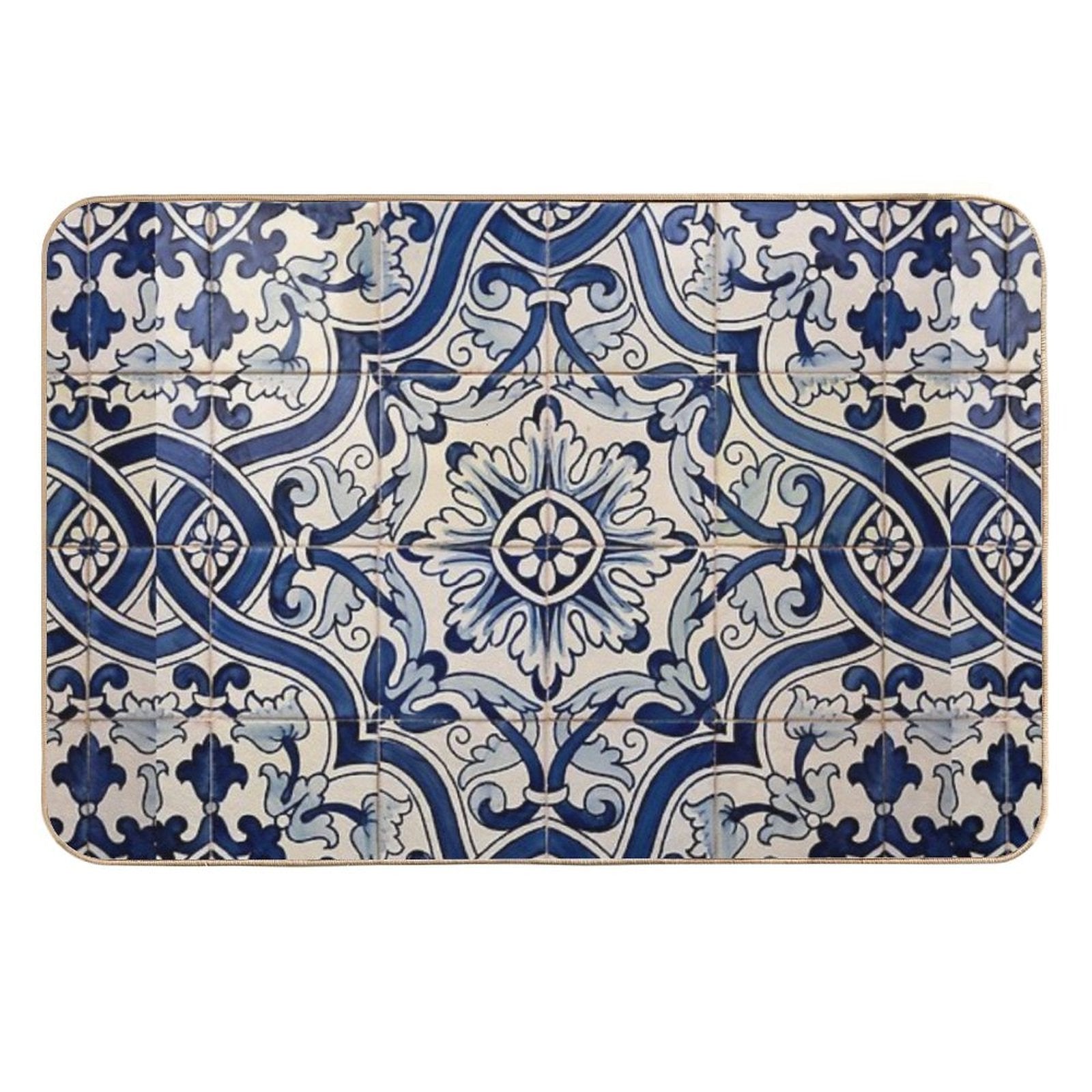 Beautiful Blue Portuguese Tile - Azulejo  High-Traffic Bath Mat