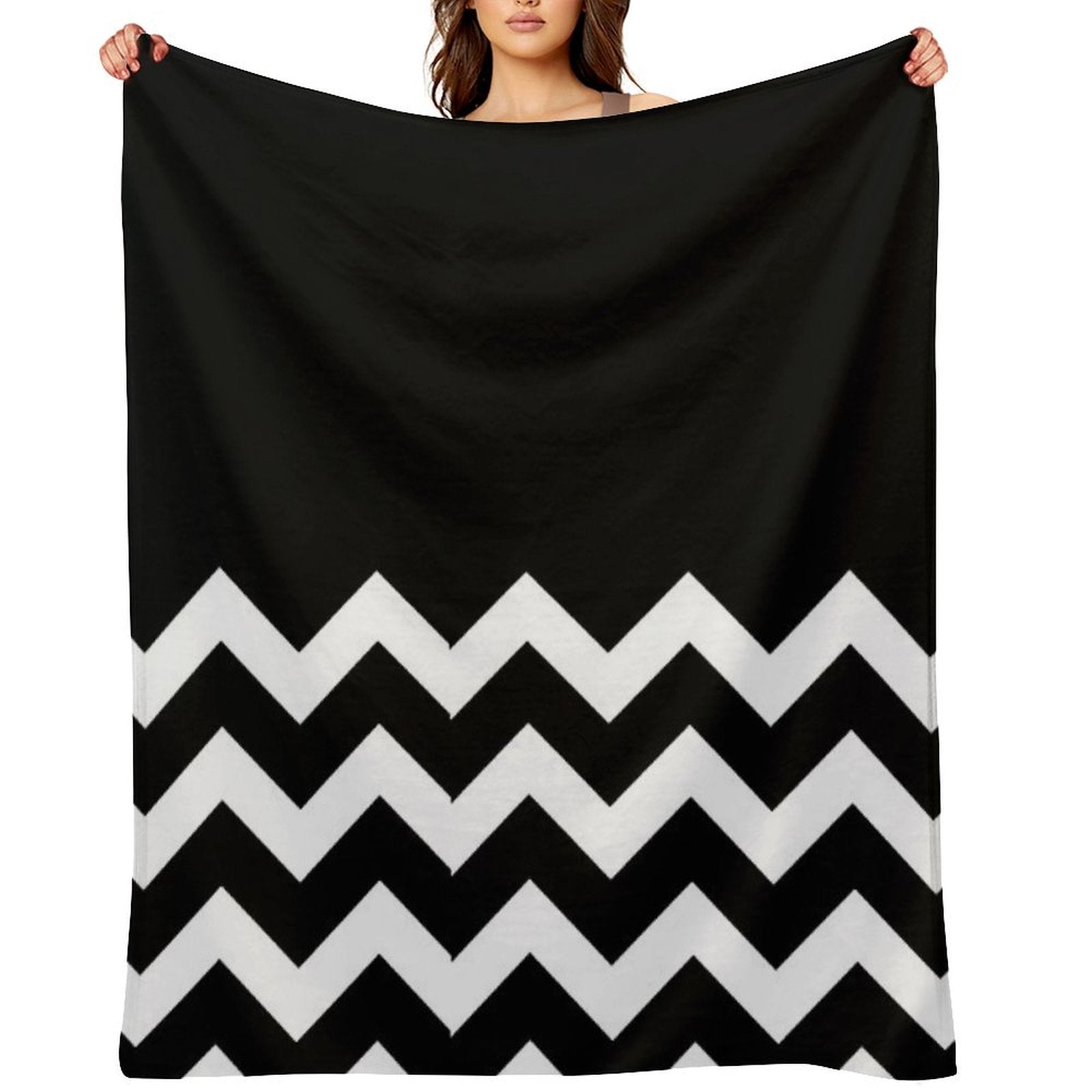WHITE AND BLACK CHEVRON ZIG ZAG  HALF TONE PATTERN - BY OZCUSHIONSTOO Durable Throw Blanket