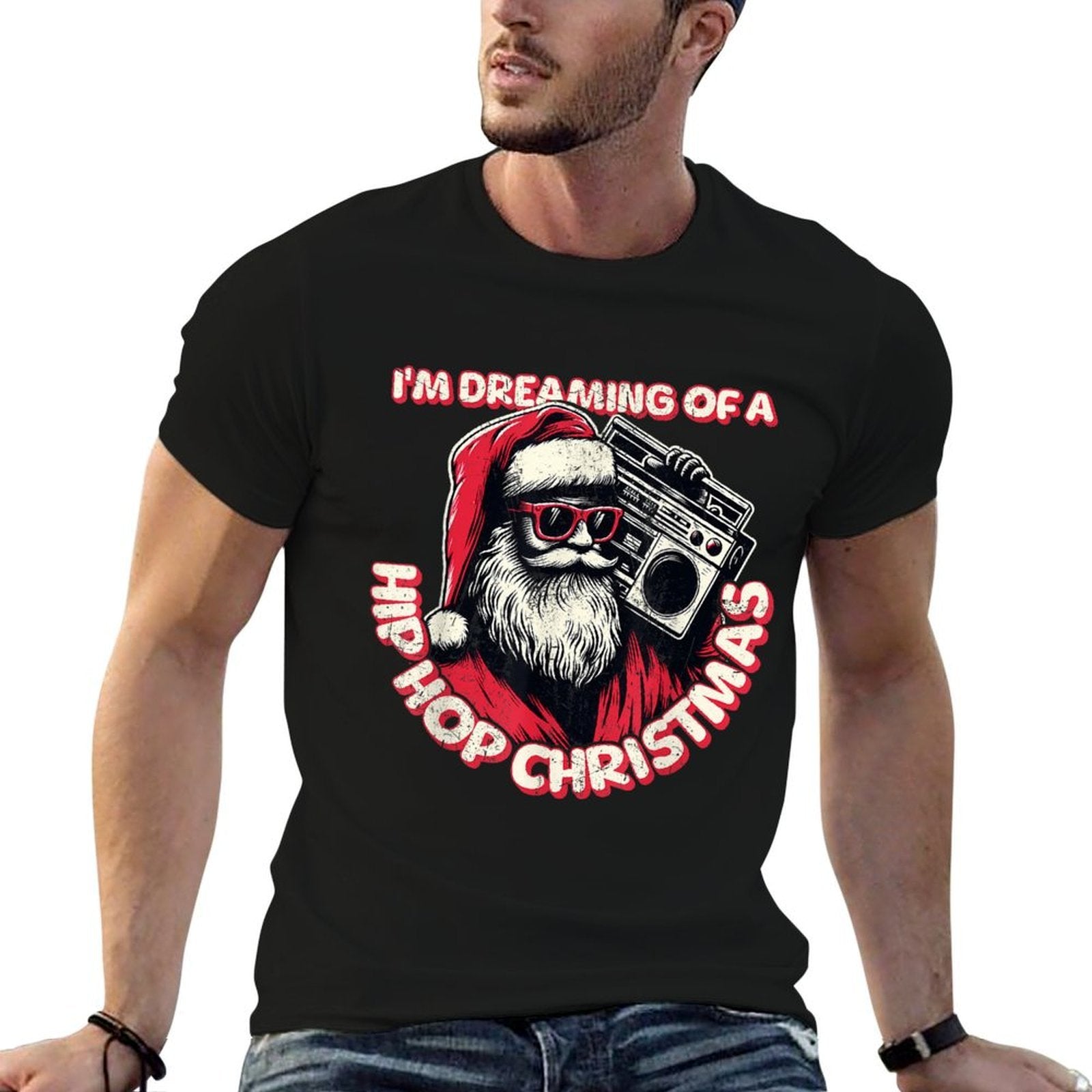 Hip Hop Christmas Santa with Boombox RB Holiday  Slim-fit Cut T-Shirt