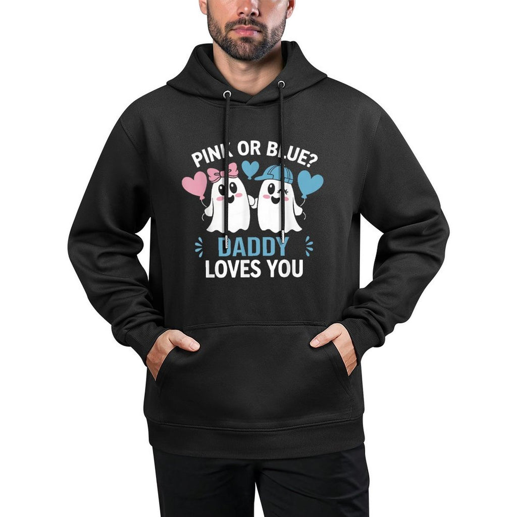 Pink Or Blue Daddy Loves You Gender Reveal Halloween Ghost Shape Retention Hoodie